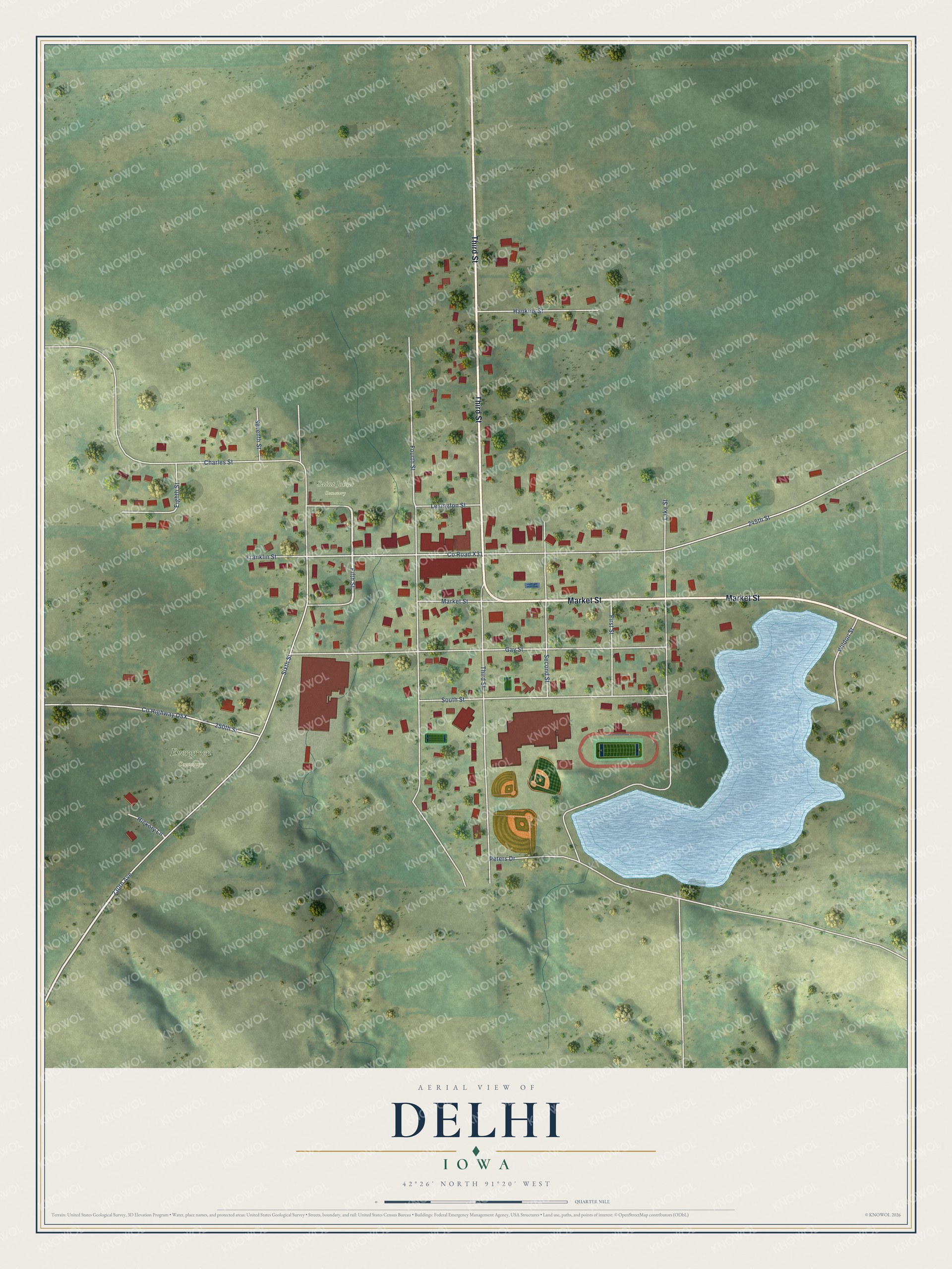 Watermarked full-map preview of Delhi, Iowa