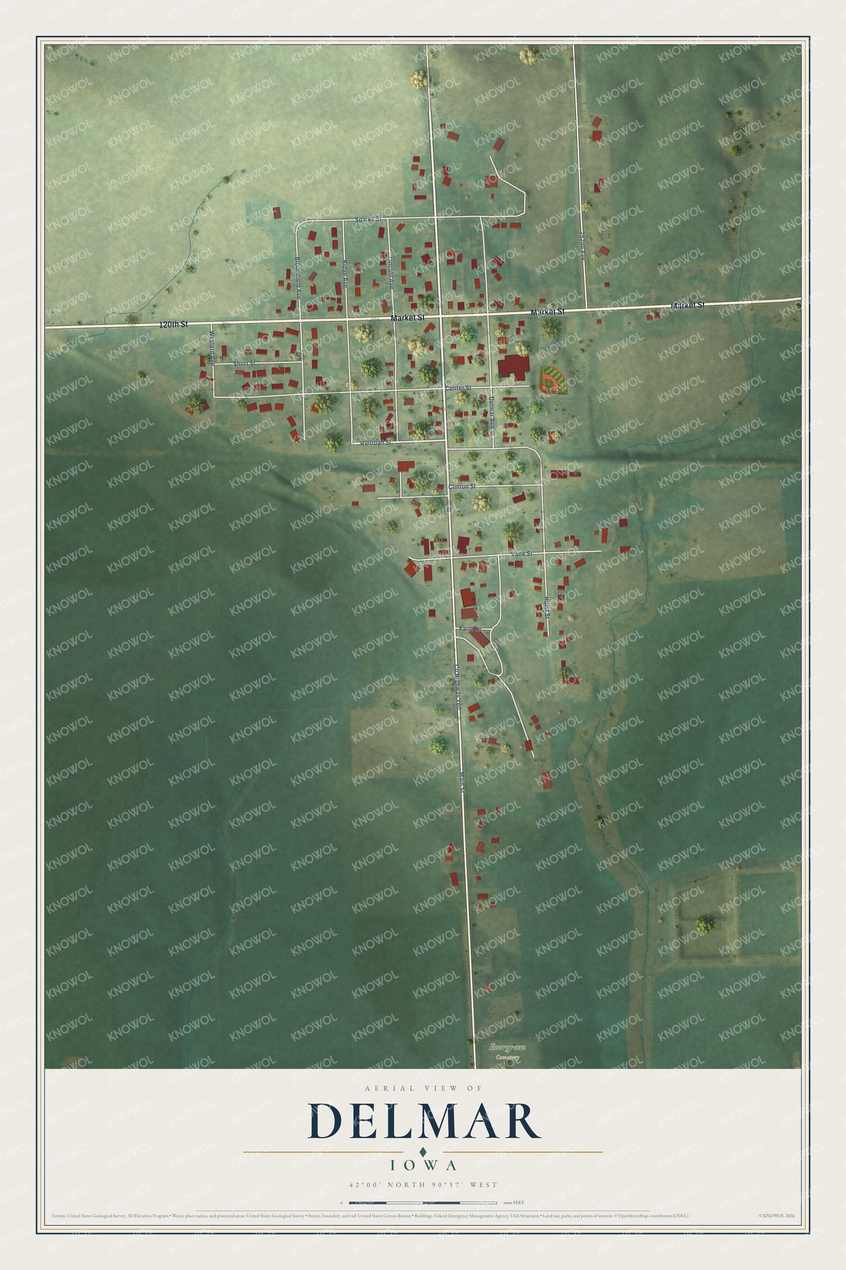 Watermarked full-map preview of Delmar, Iowa
