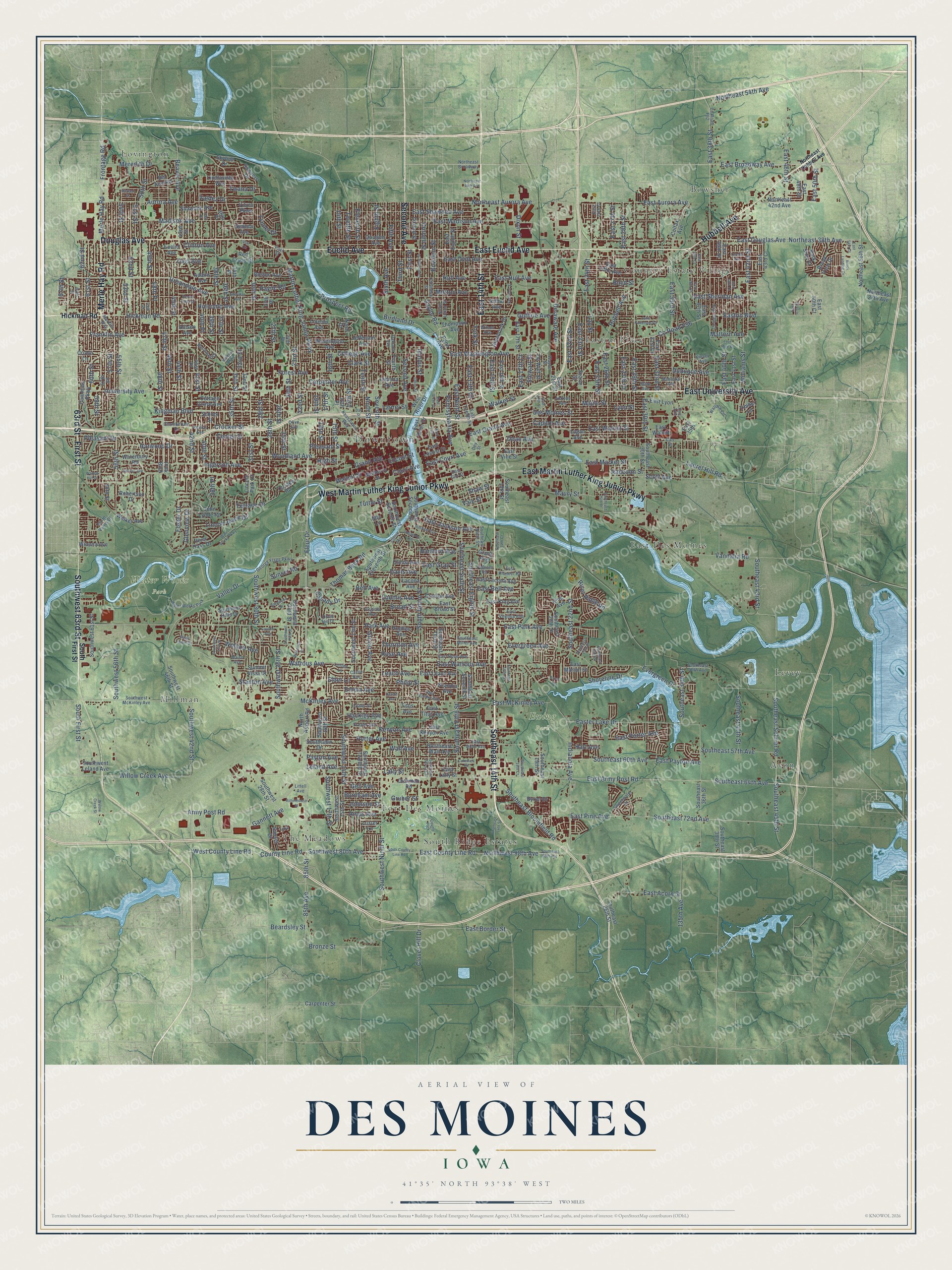 Watermarked full-map preview of Des Moines, Iowa