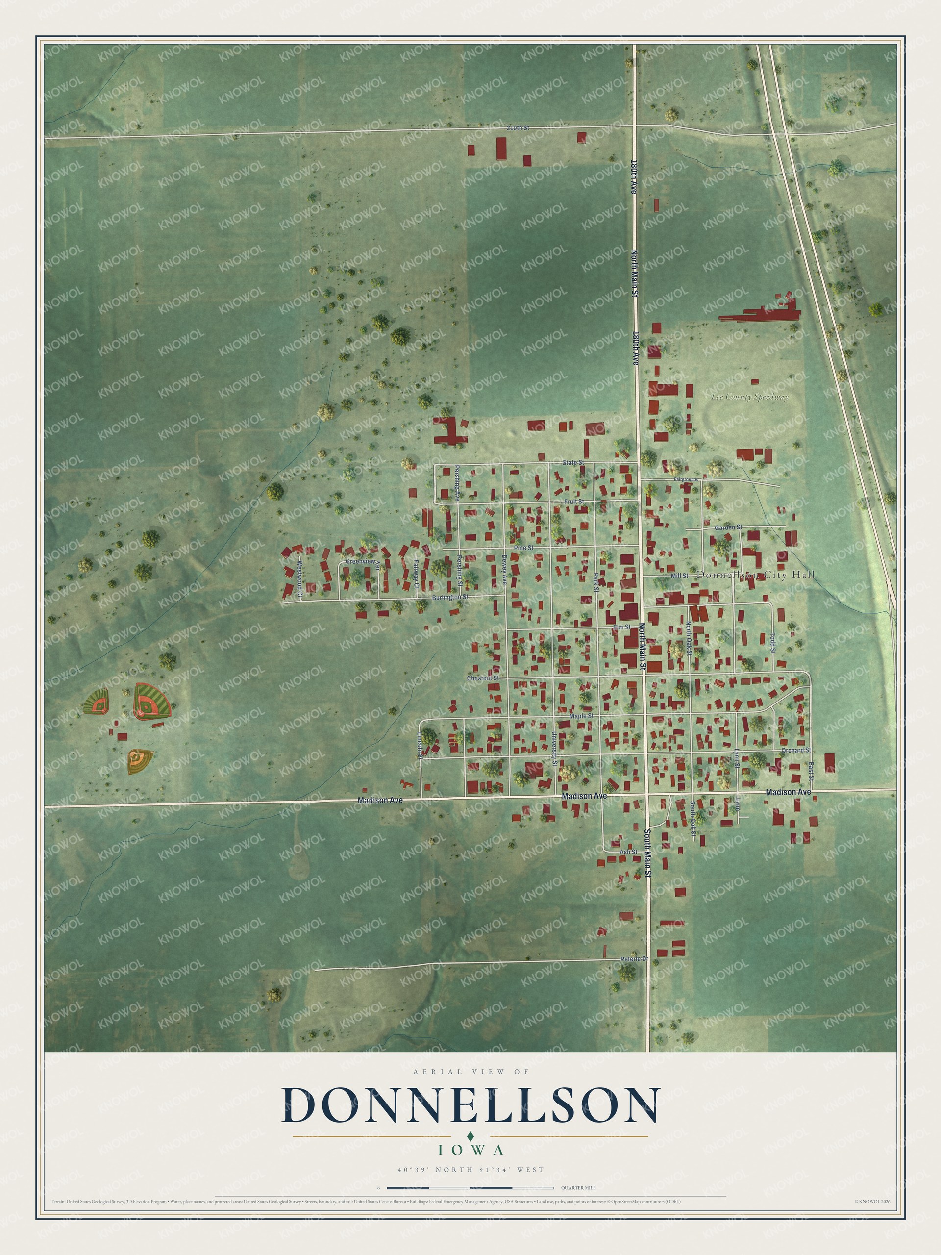 Watermarked full-map preview of Donnellson, Iowa