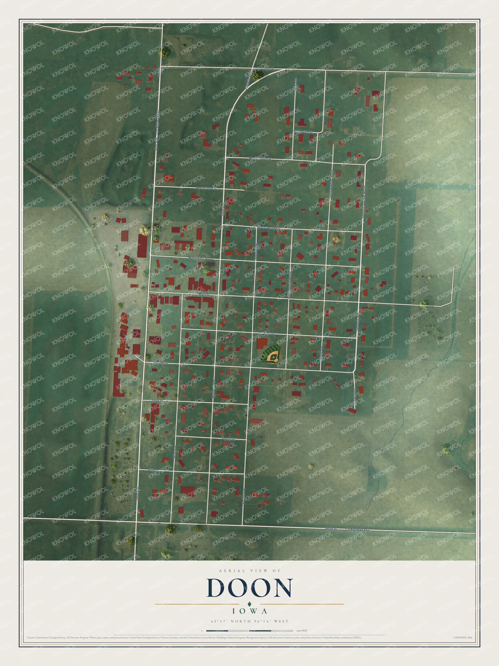 Watermarked full-map preview of Doon, Iowa