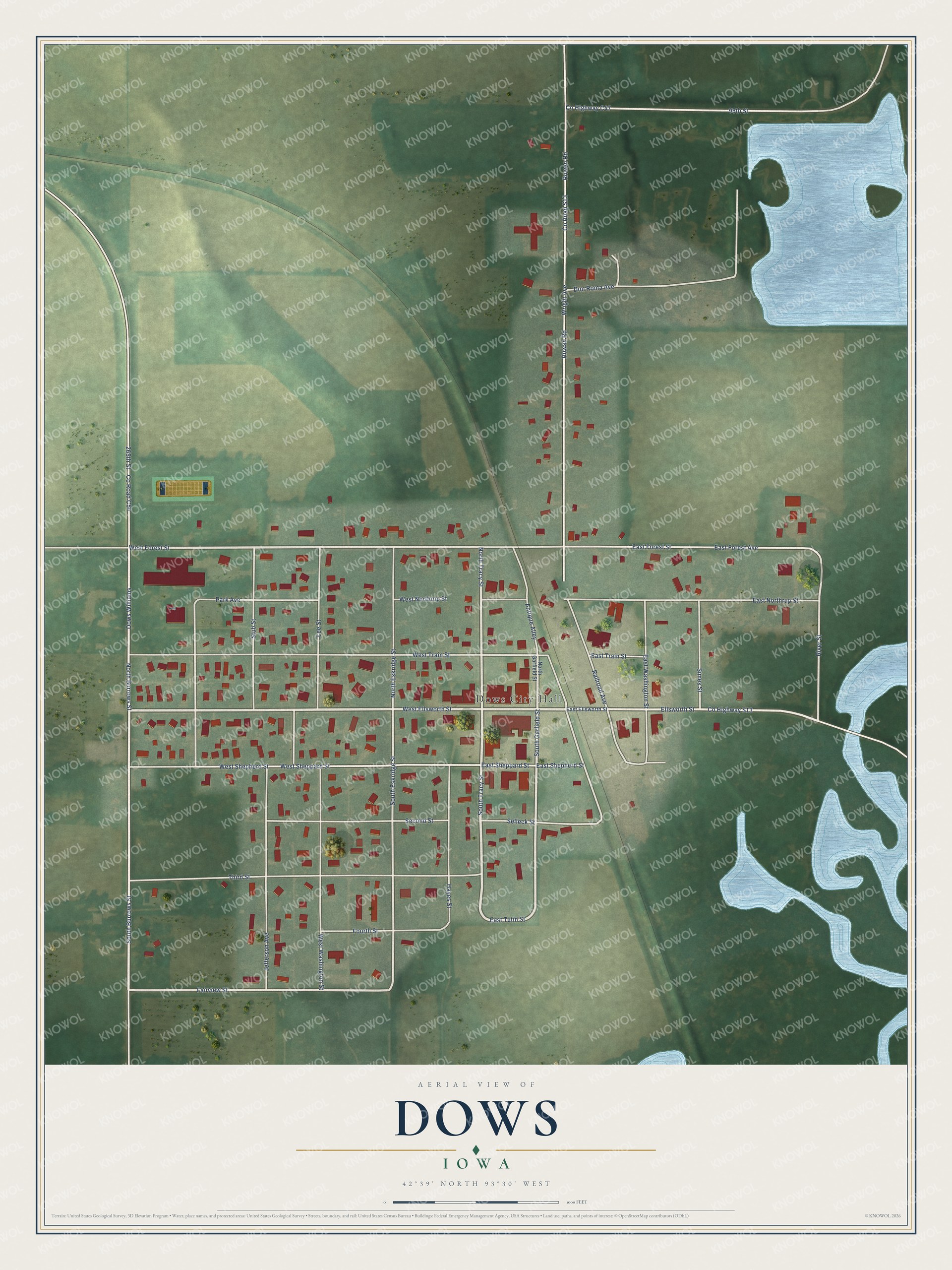 Watermarked full-map preview of Dows, Iowa