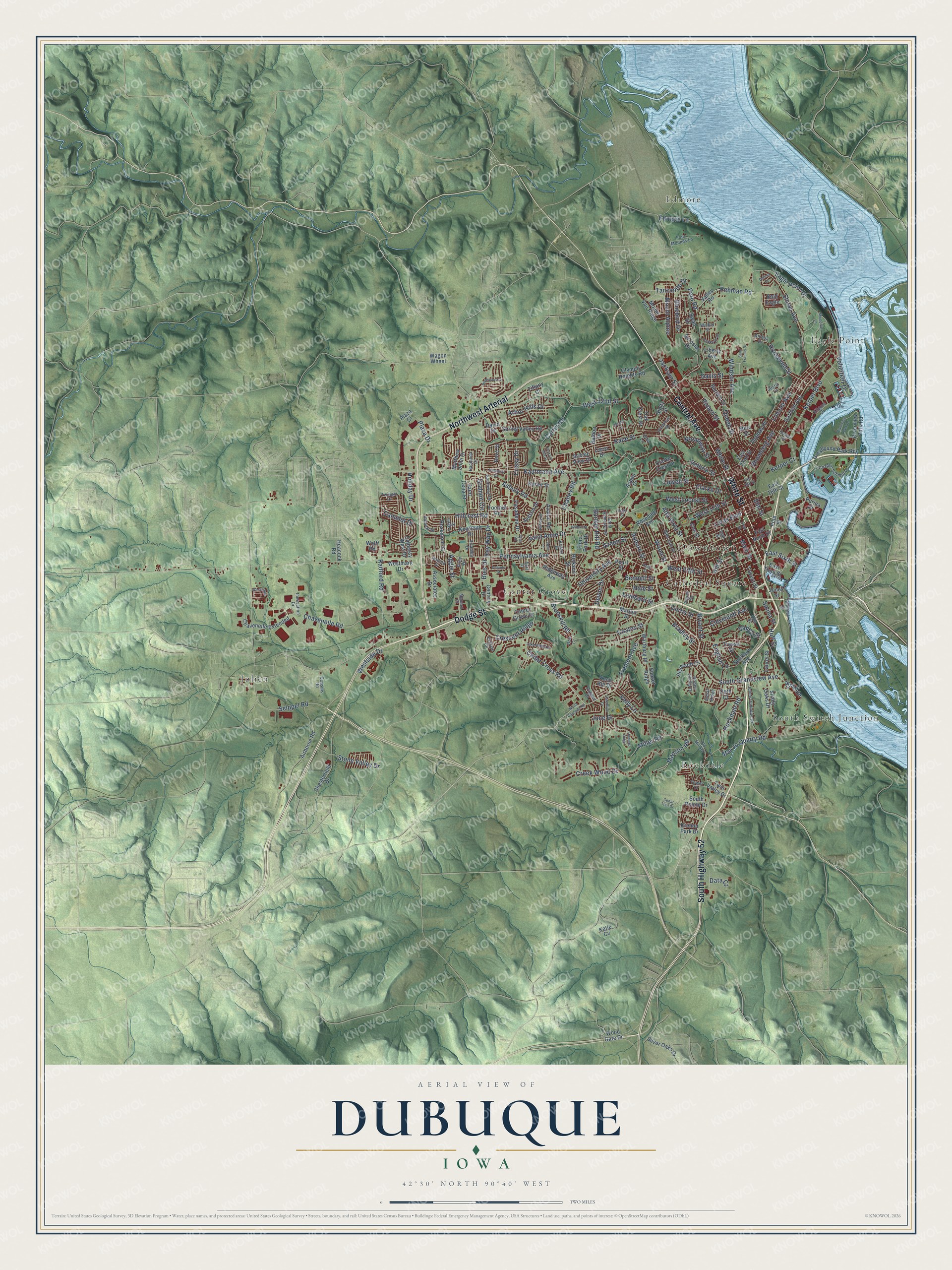 Watermarked full-map preview of Dubuque, Iowa