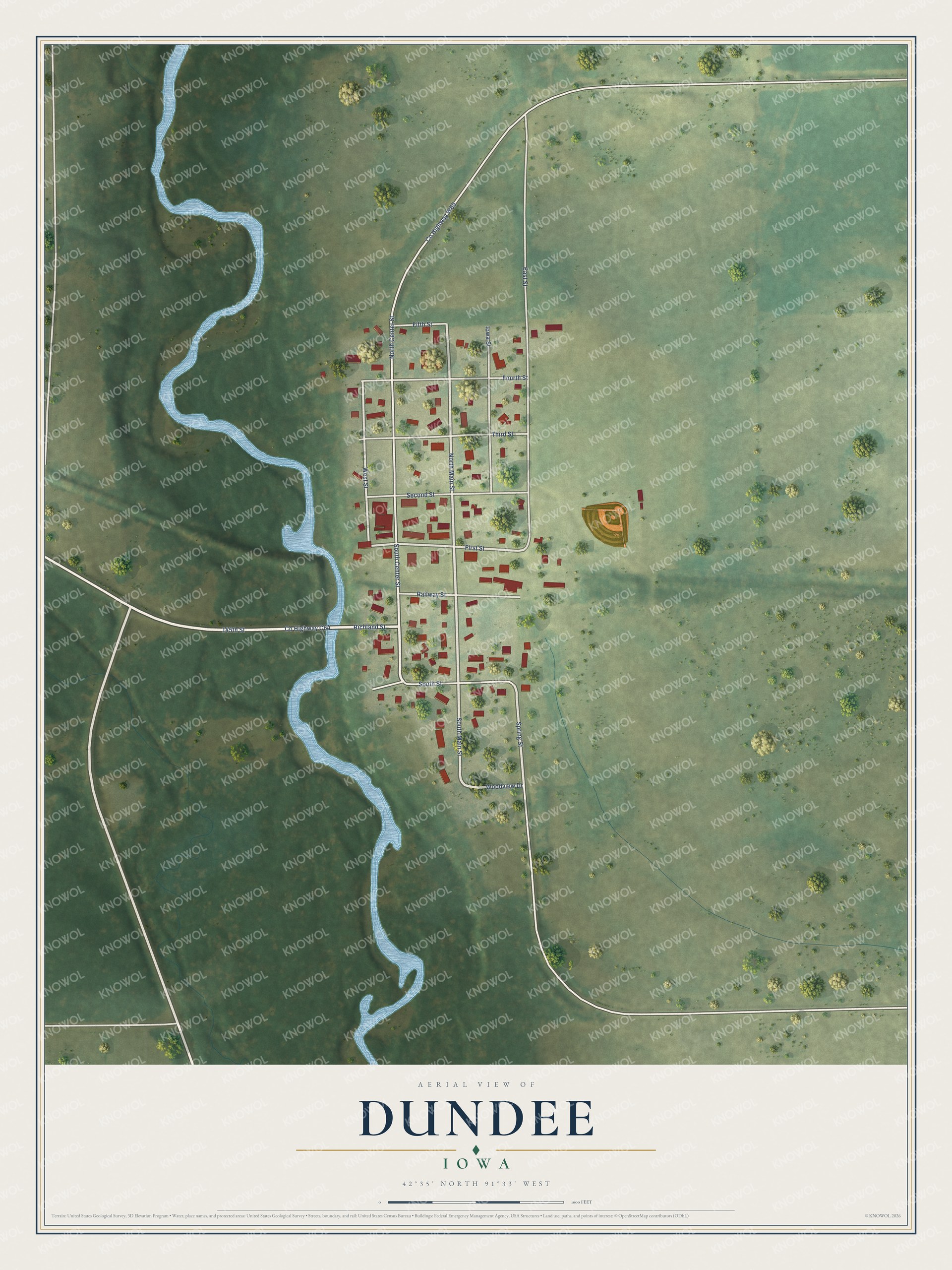 Watermarked full-map preview of Dundee, Iowa