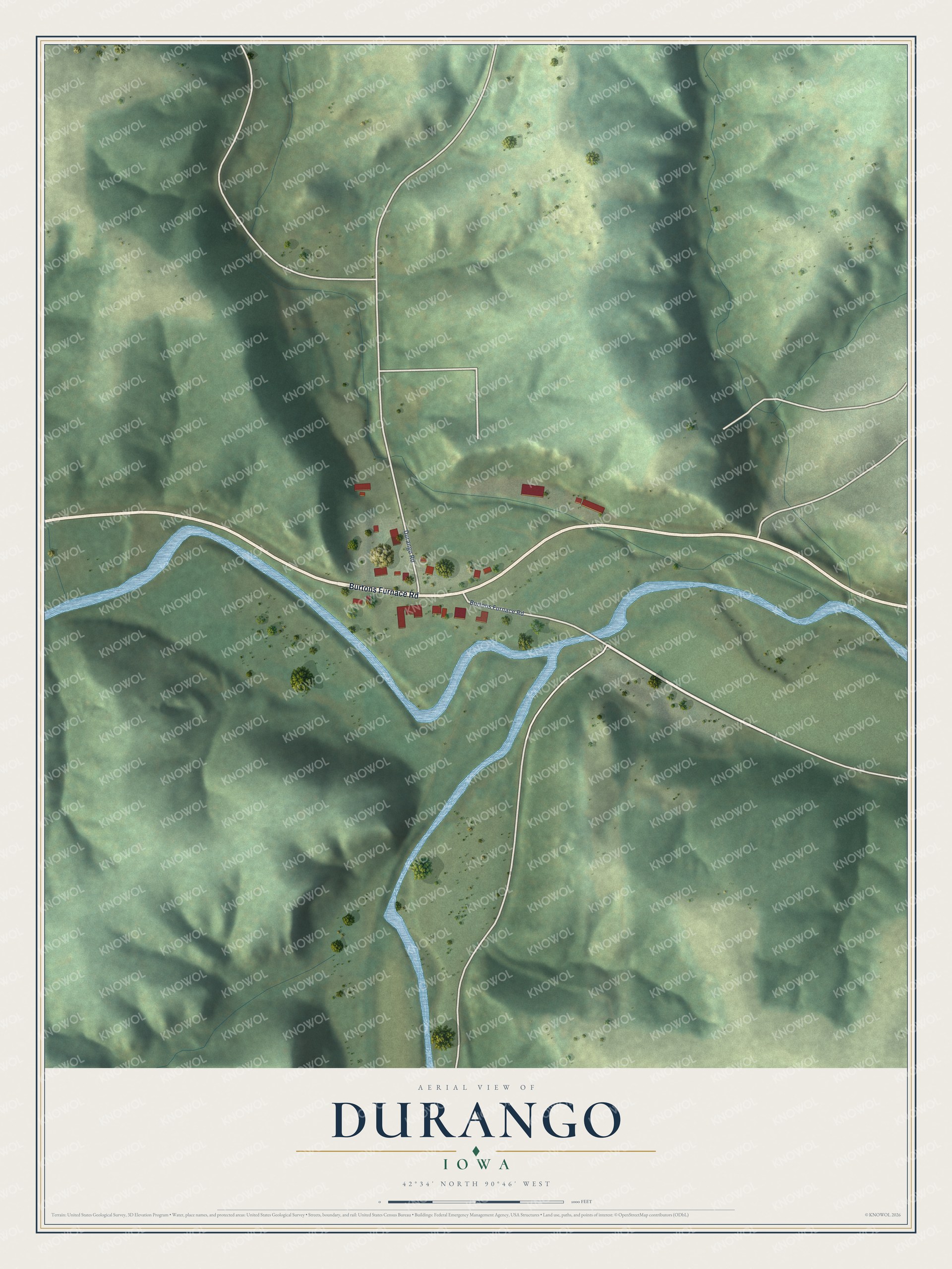 Watermarked full-map preview of Durango, Iowa