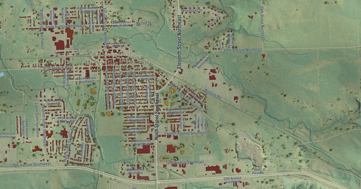 Map of Dyersville, Iowa in 2026