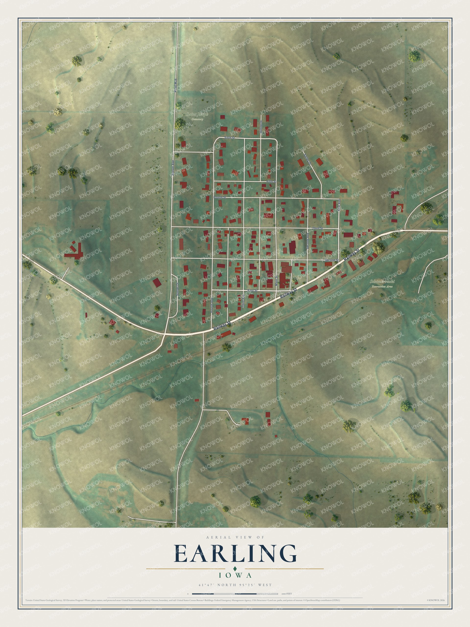 Watermarked full-map preview of Earling, Iowa