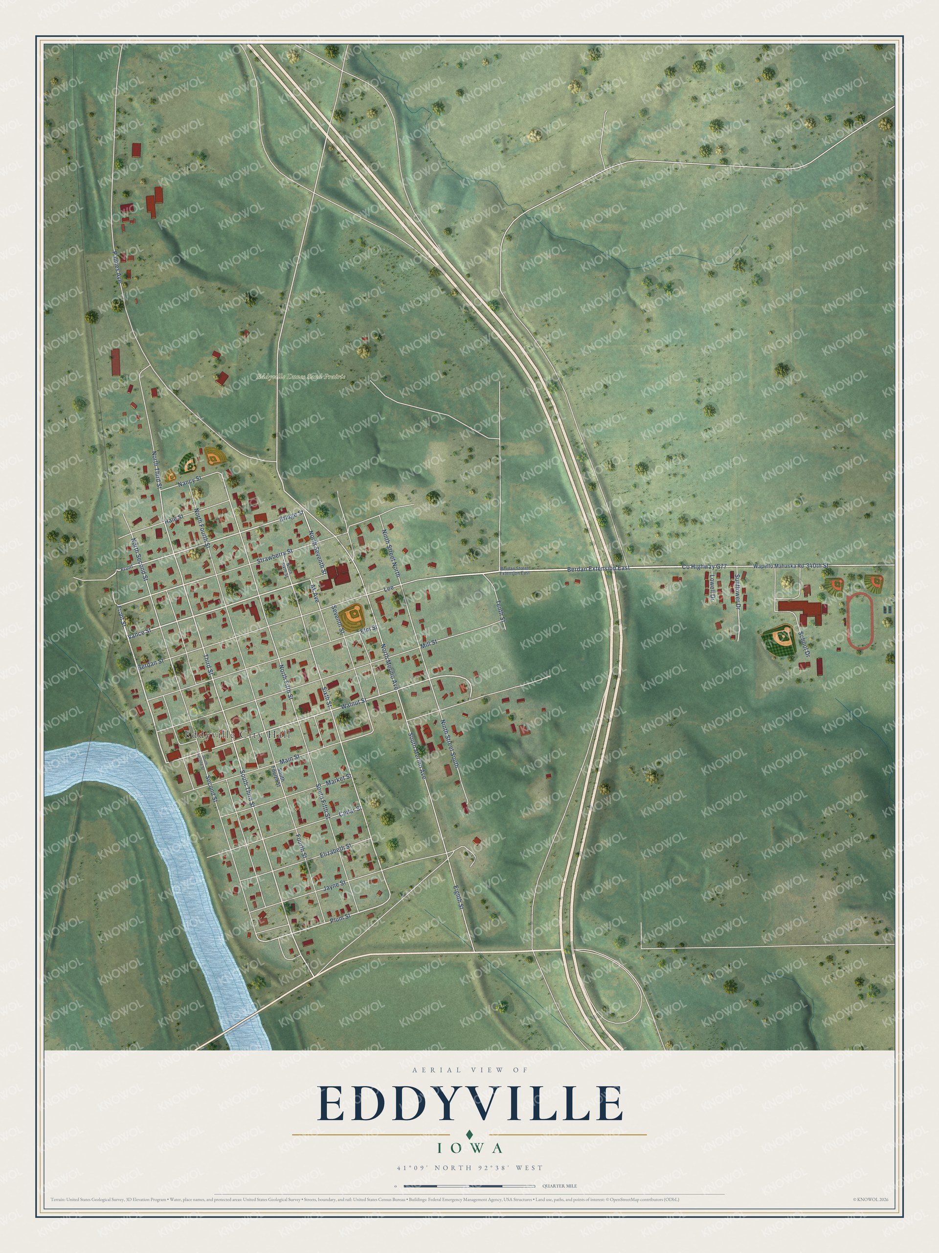Watermarked full-map preview of Eddyville, Iowa