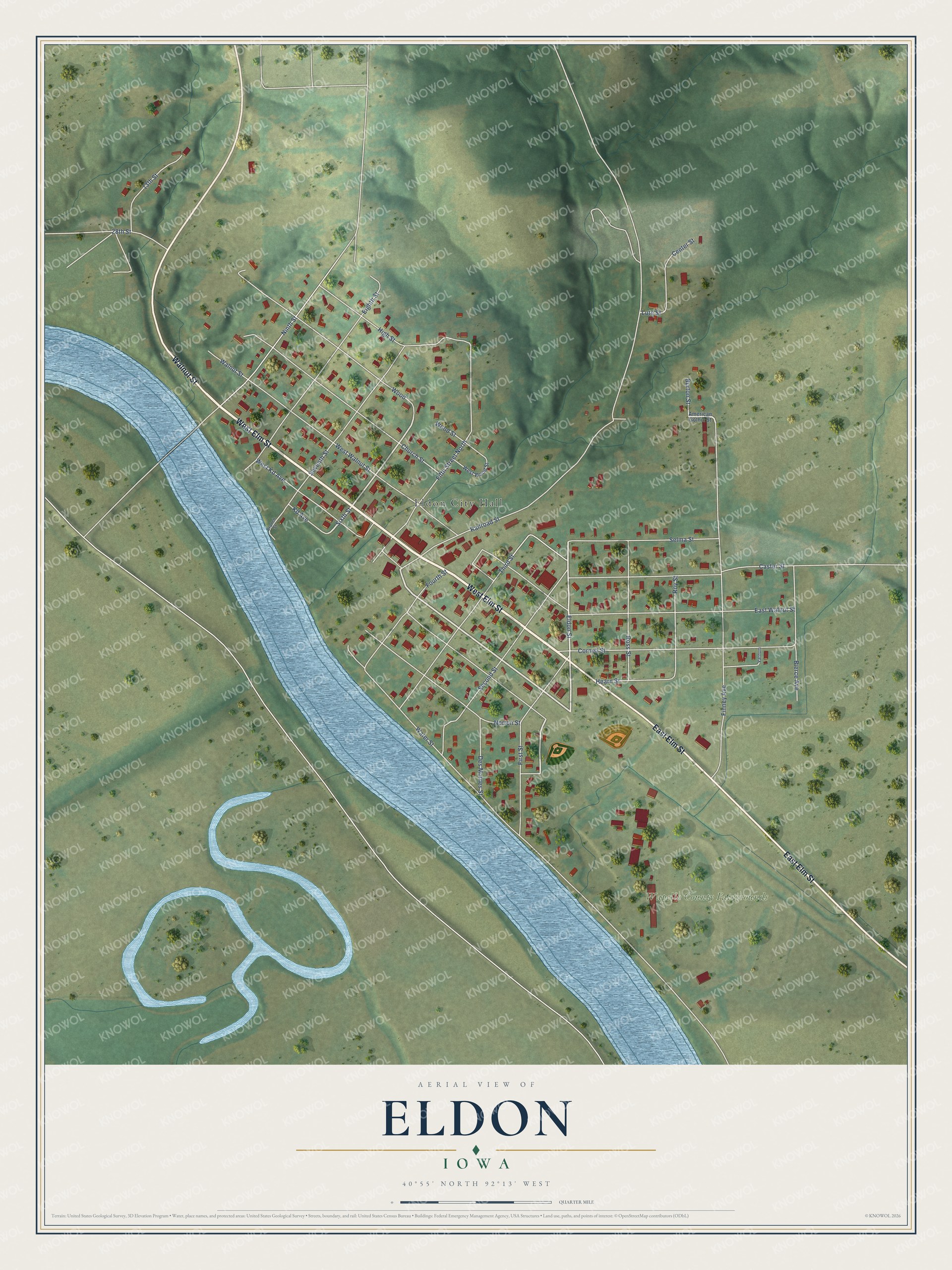 Watermarked full-map preview of Eldon, Iowa