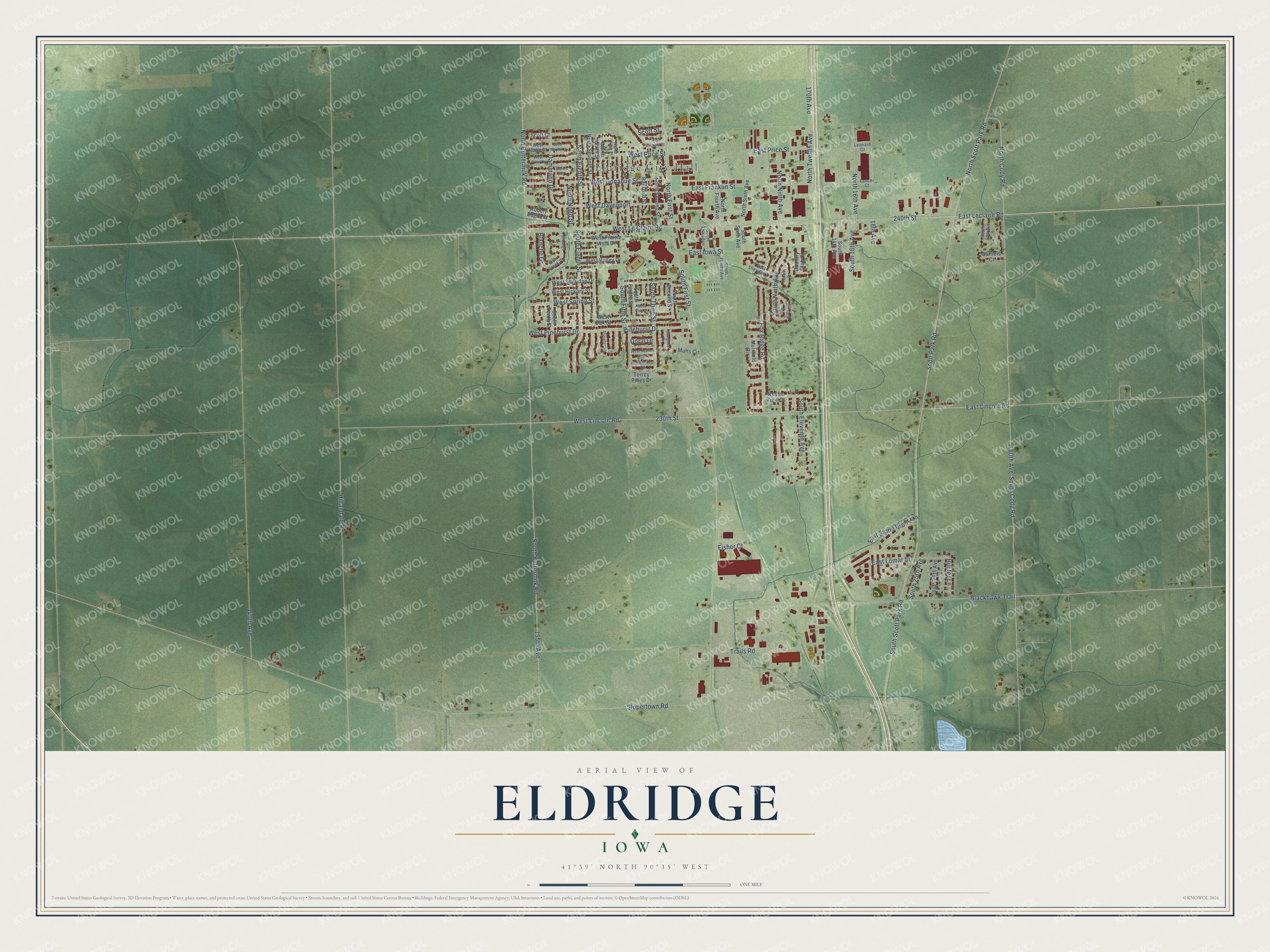 Watermarked full-map preview of Eldridge, Iowa