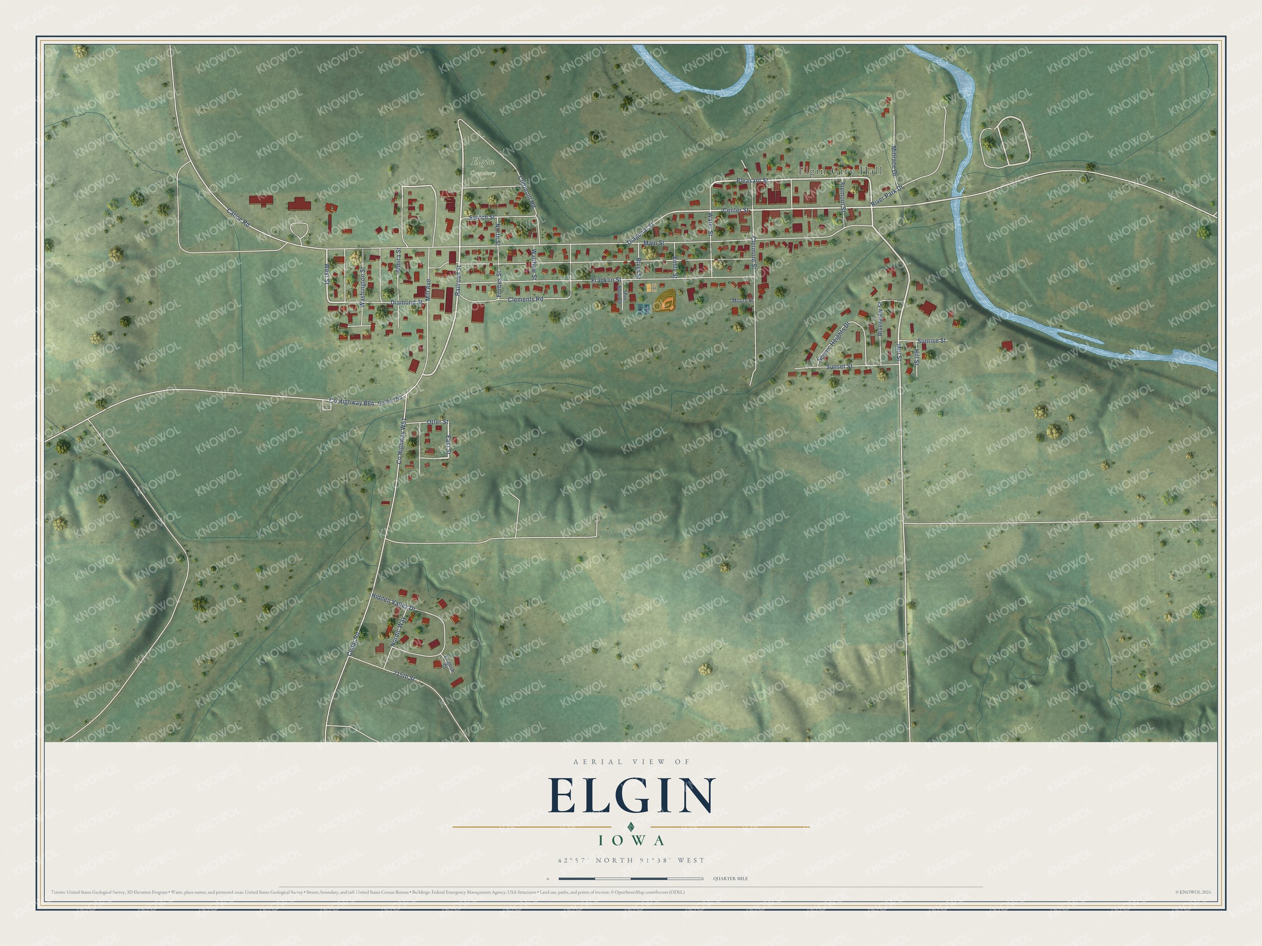 Watermarked full-map preview of Elgin, Iowa