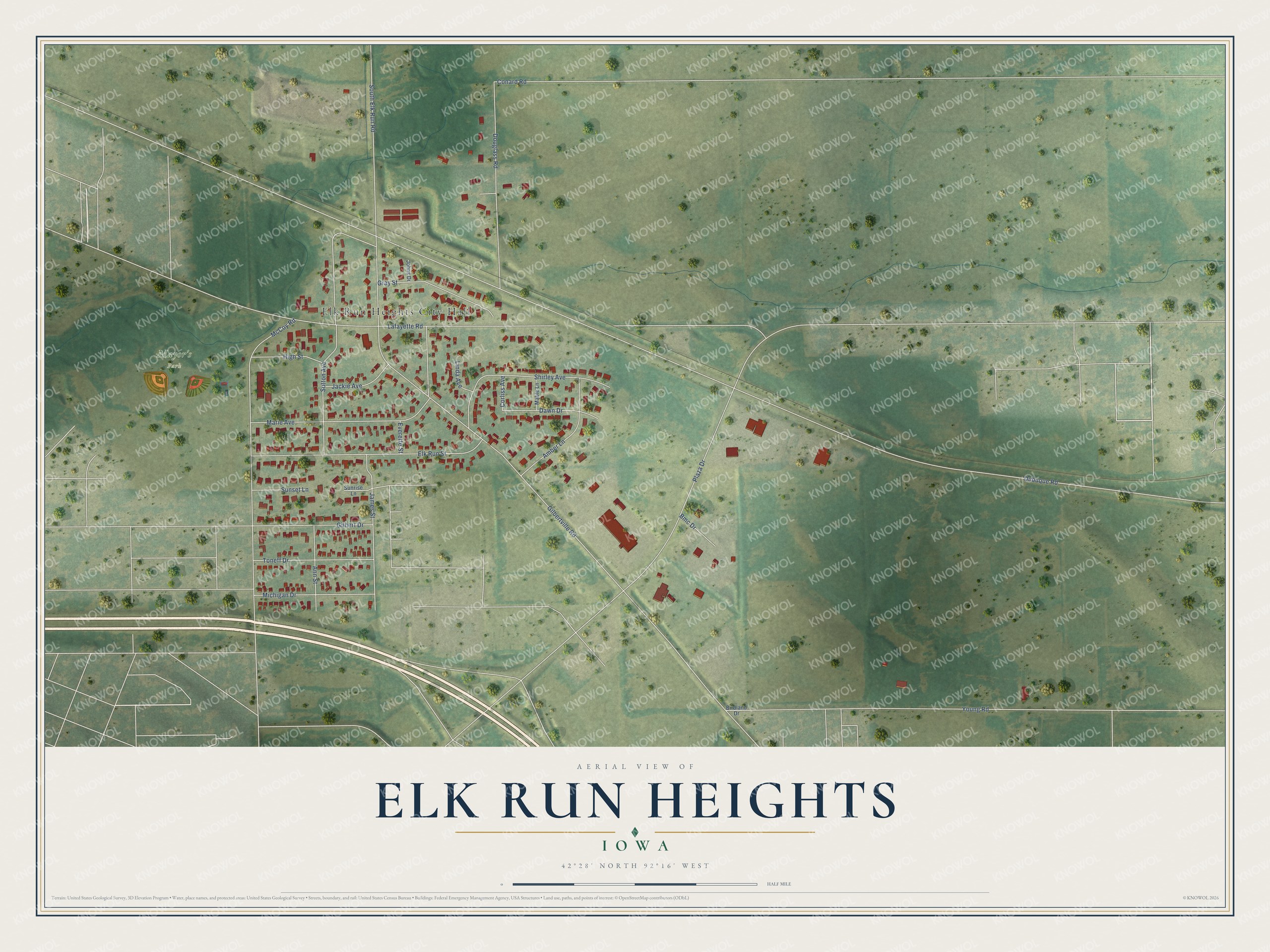 Watermarked full-map preview of Elk Run Heights, Iowa