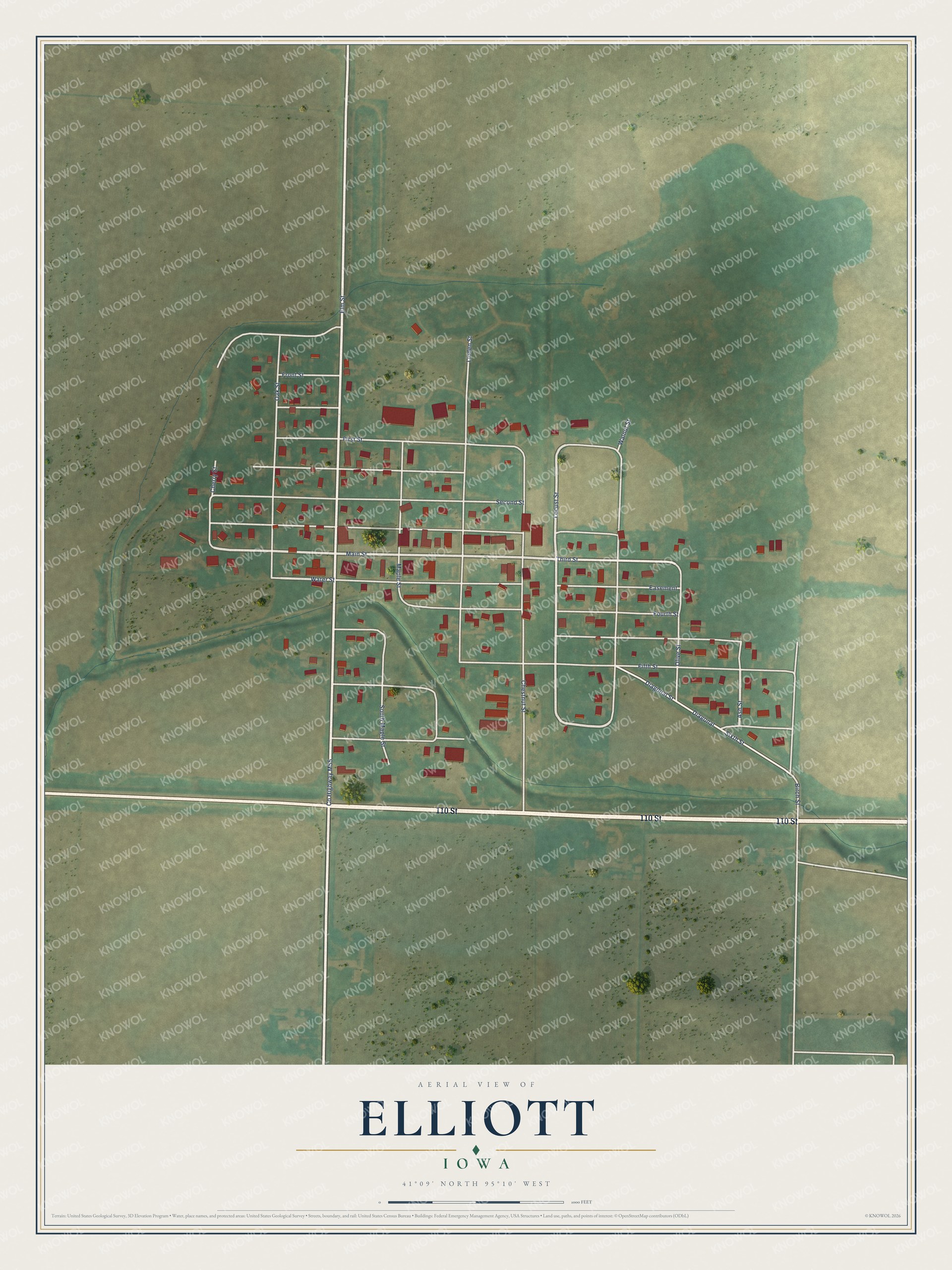 Watermarked full-map preview of Elliott, Iowa
