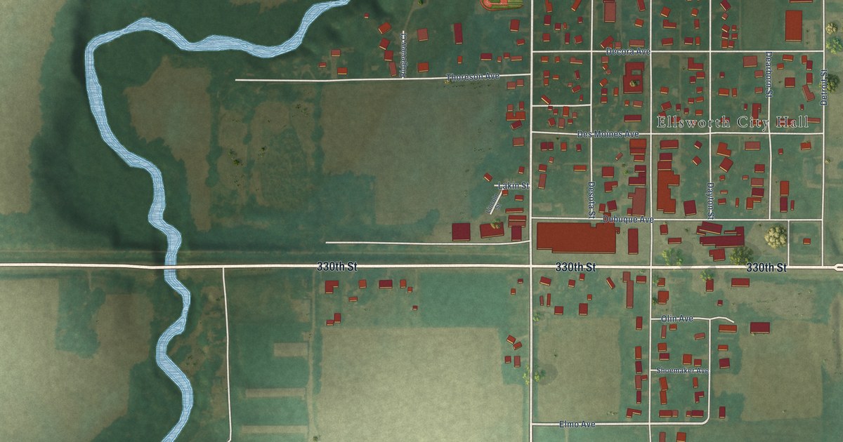 Map of Ellsworth, Iowa in 2026
