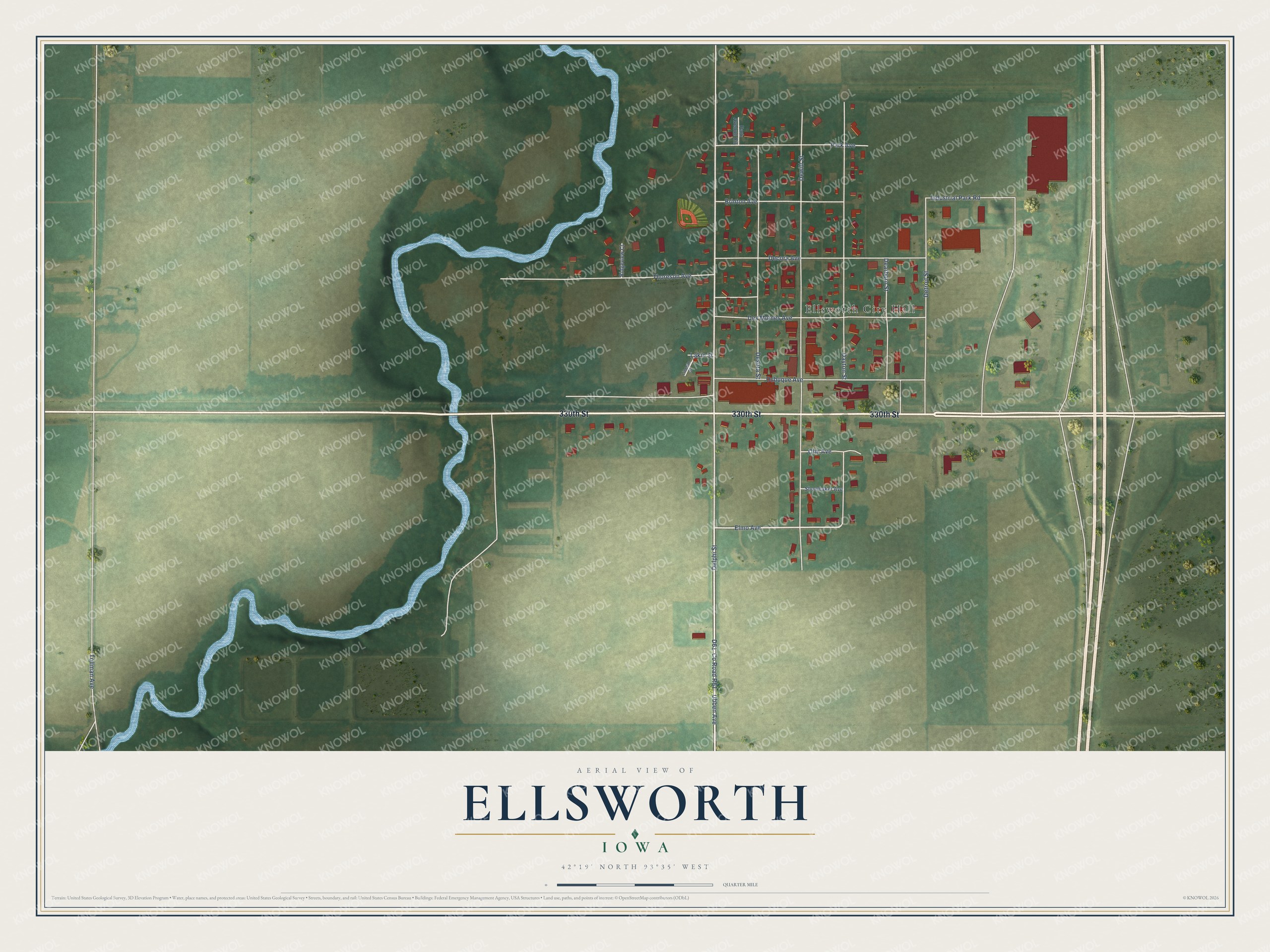 Watermarked full-map preview of Ellsworth, Iowa