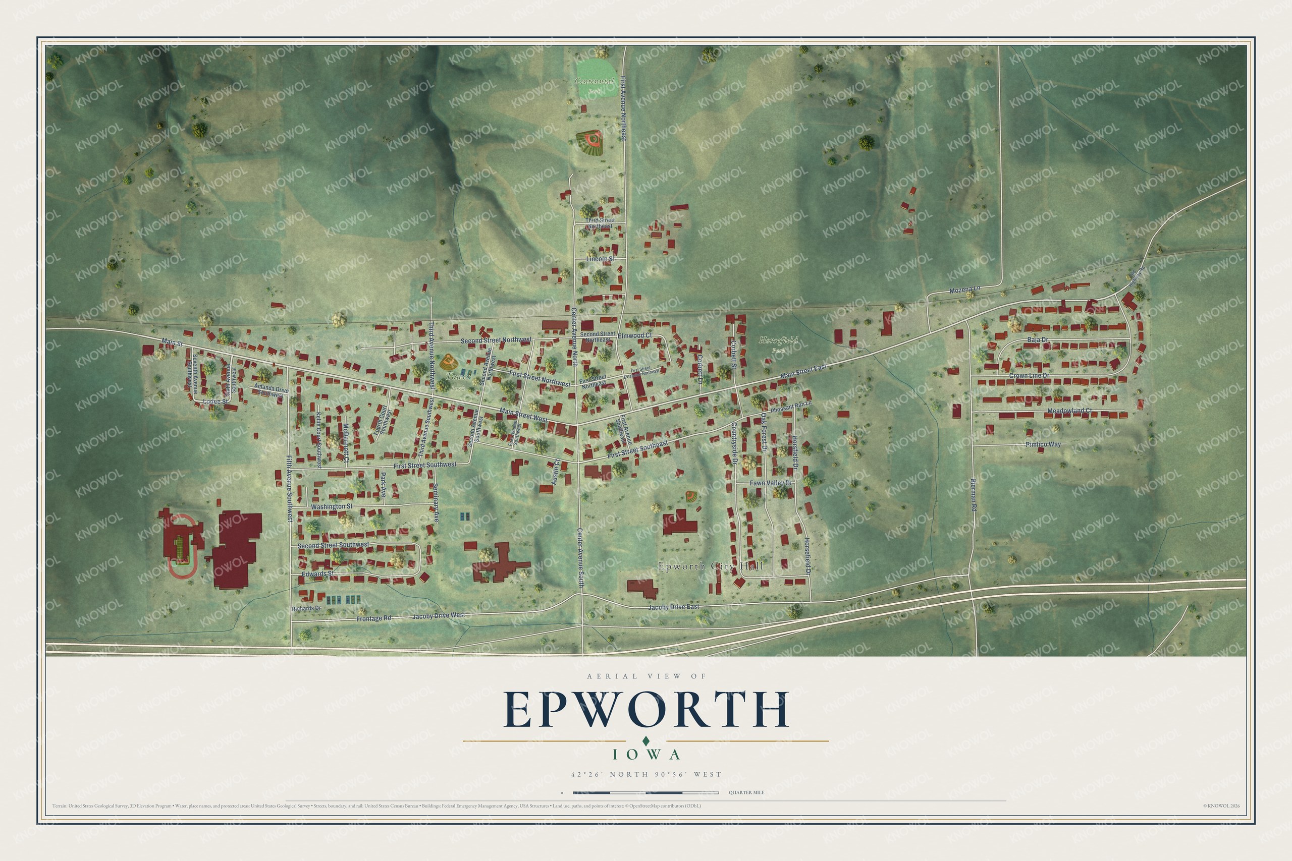 Watermarked full-map preview of Epworth, Iowa