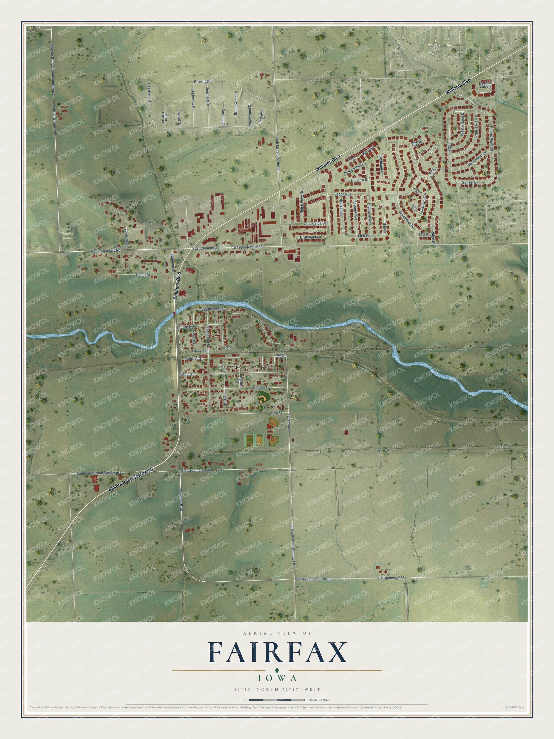 Watermarked full-map preview of Fairfax, Iowa