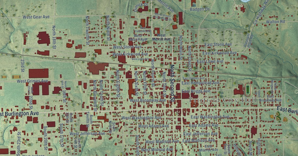 Map of Fairfield, Iowa in 2026