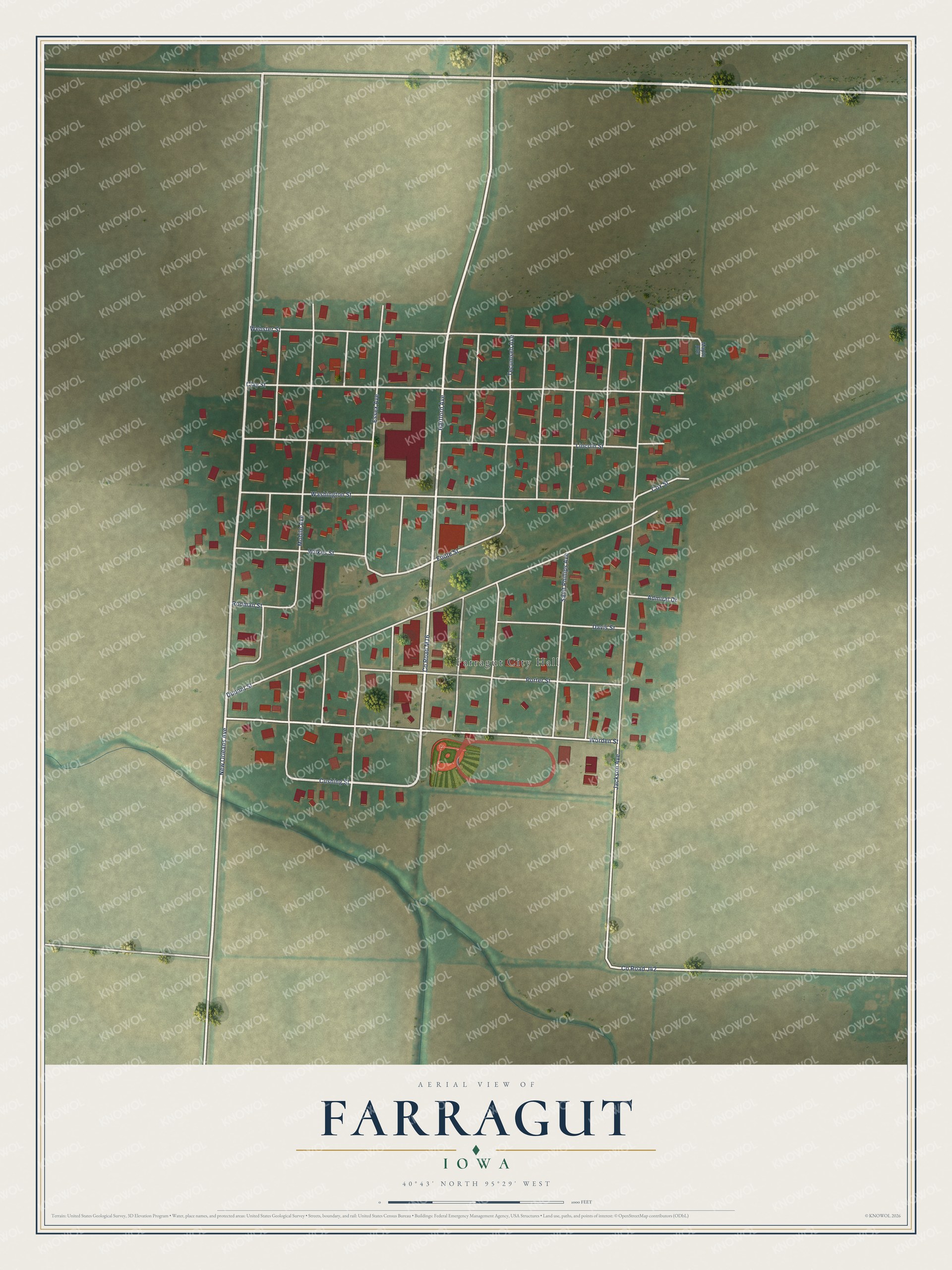 Watermarked full-map preview of Farragut, Iowa