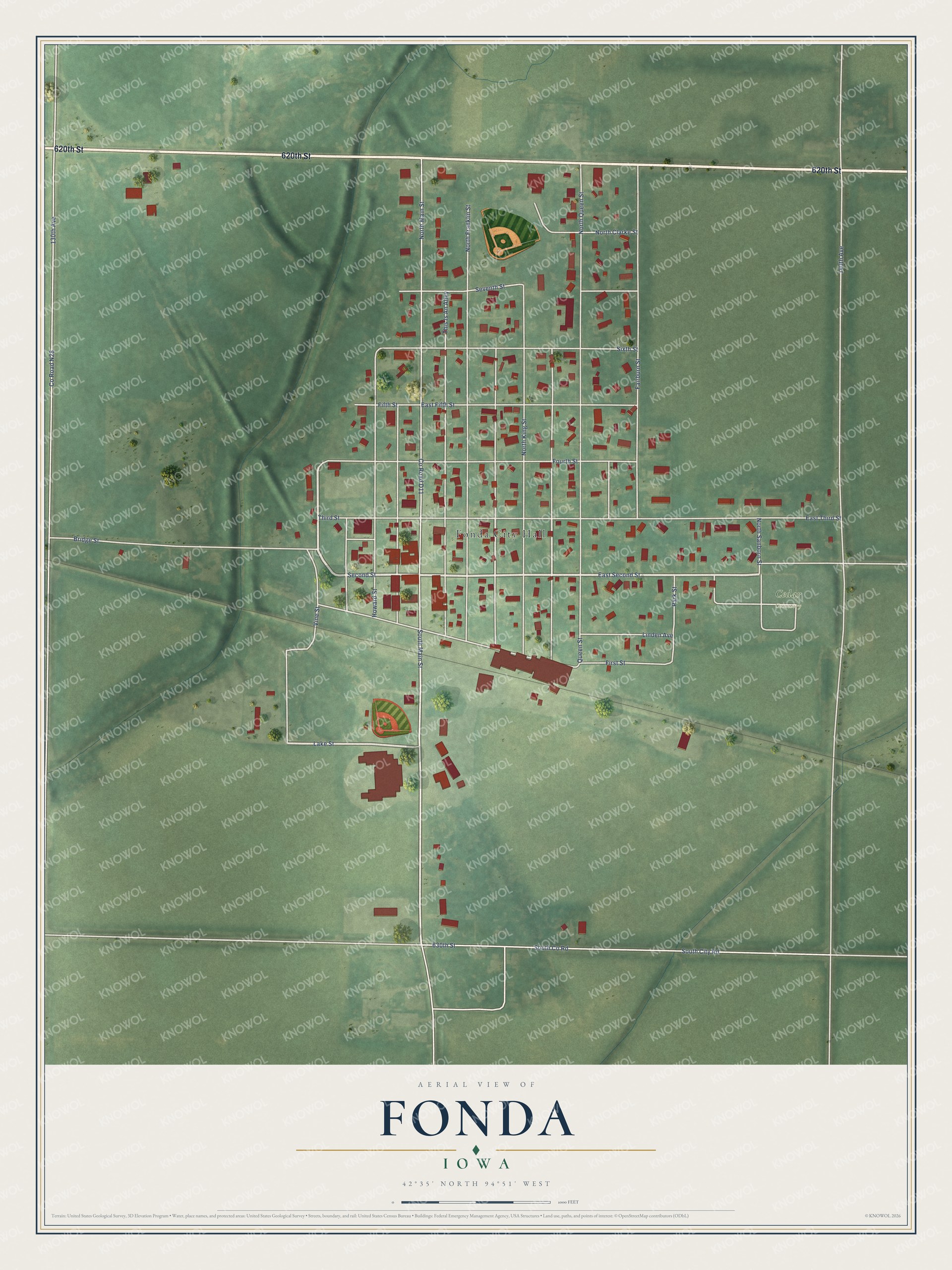Watermarked full-map preview of Fonda, Iowa