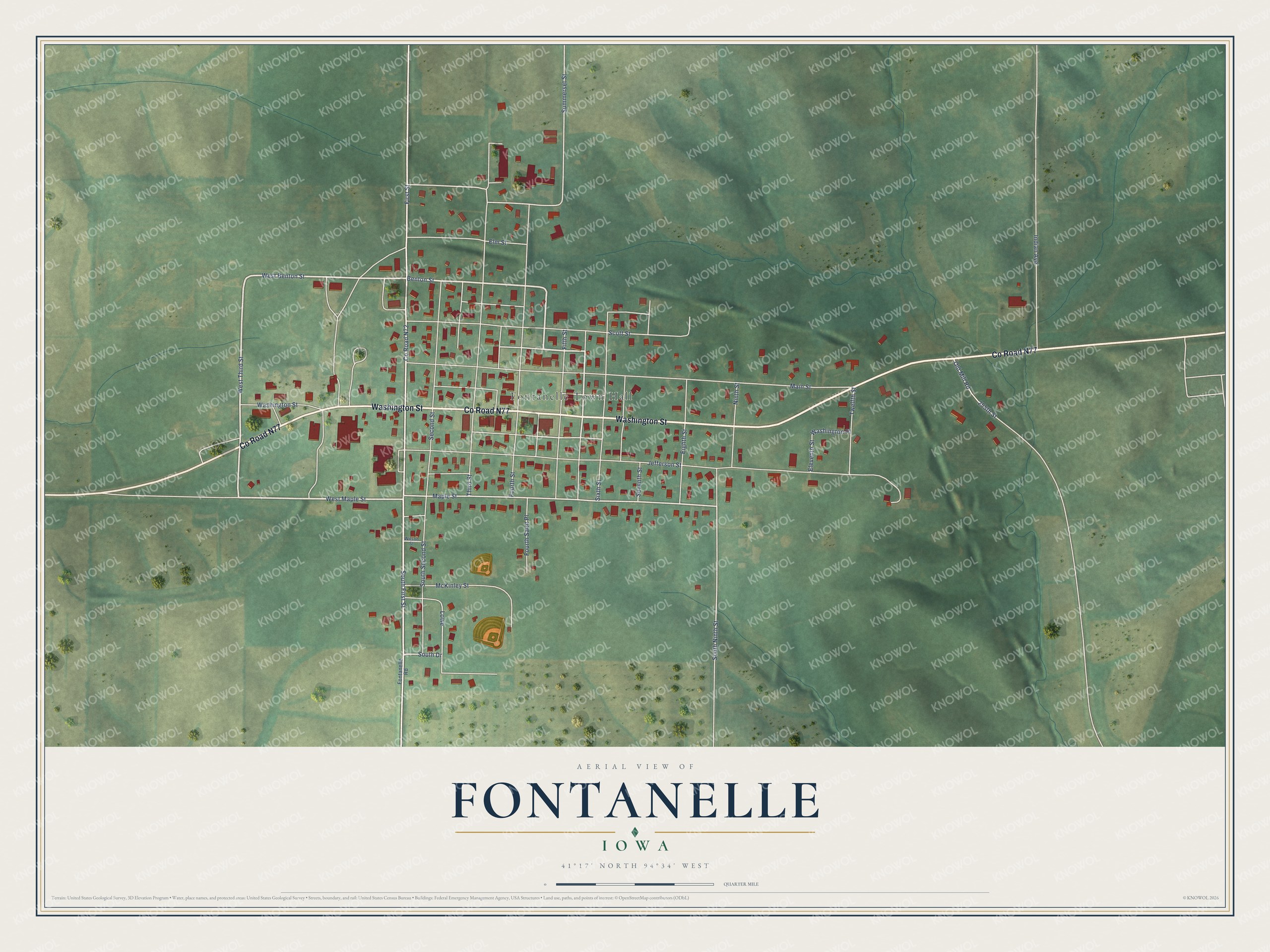 Watermarked full-map preview of Fontanelle, Iowa
