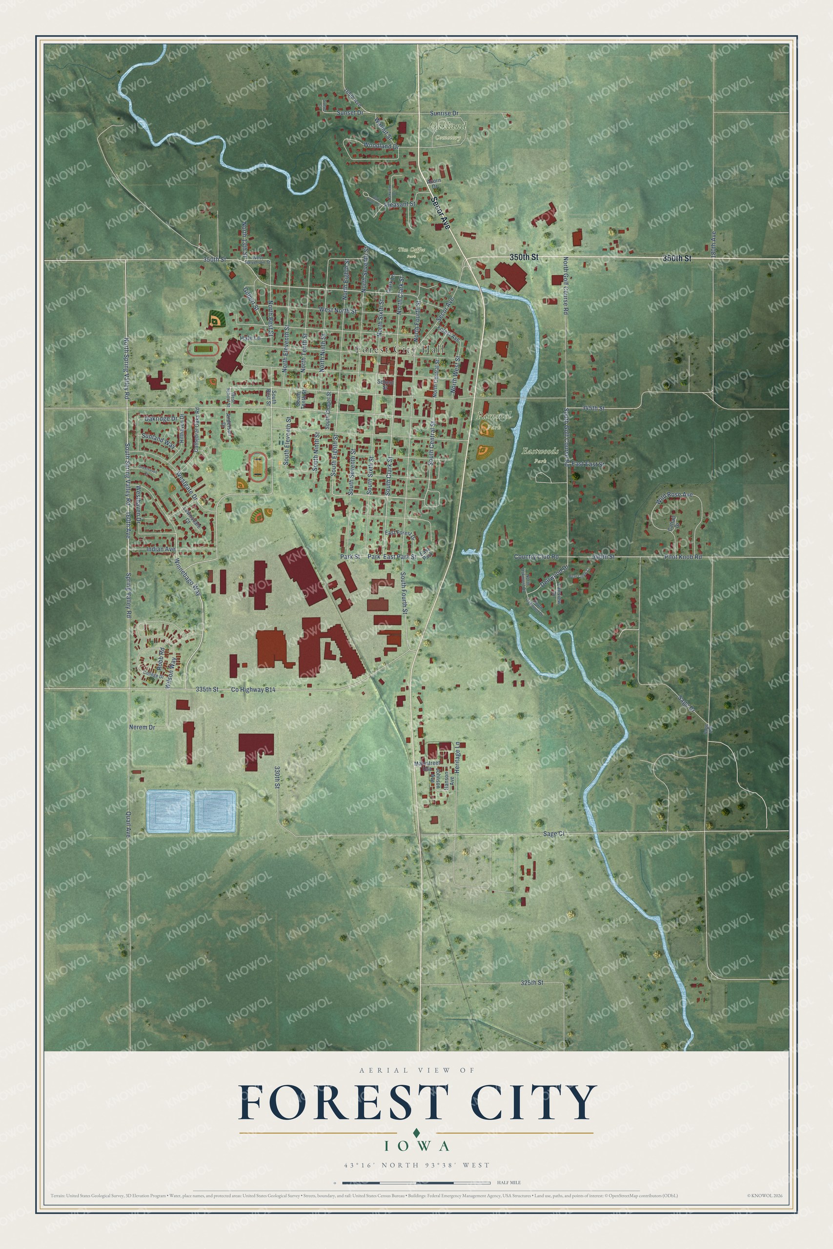 Watermarked full-map preview of Forest City, Iowa