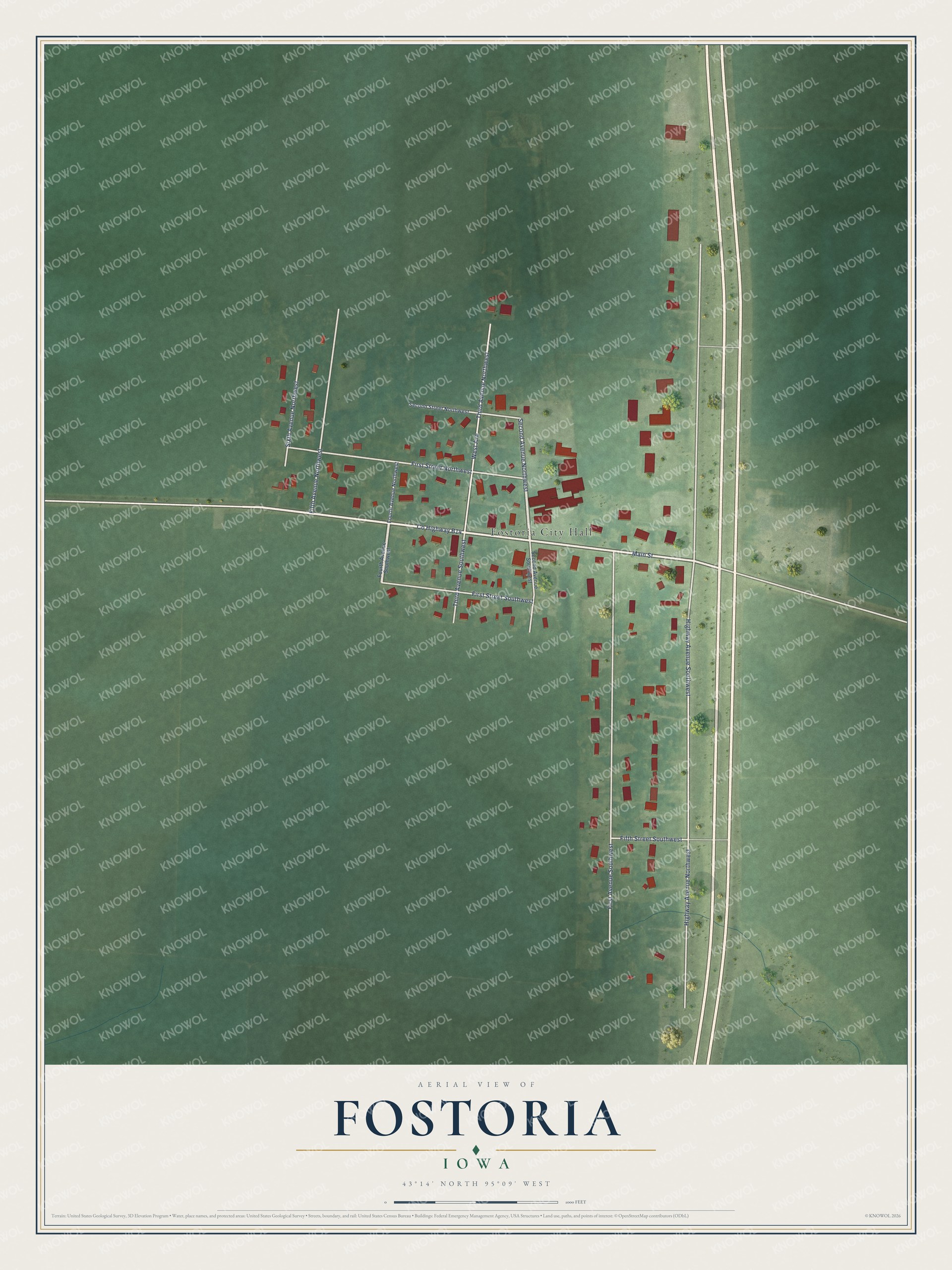 Watermarked full-map preview of Fostoria, Iowa