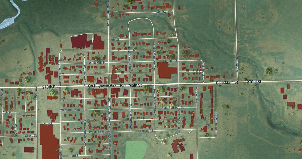 Map of Fredericksburg, Iowa in 2026