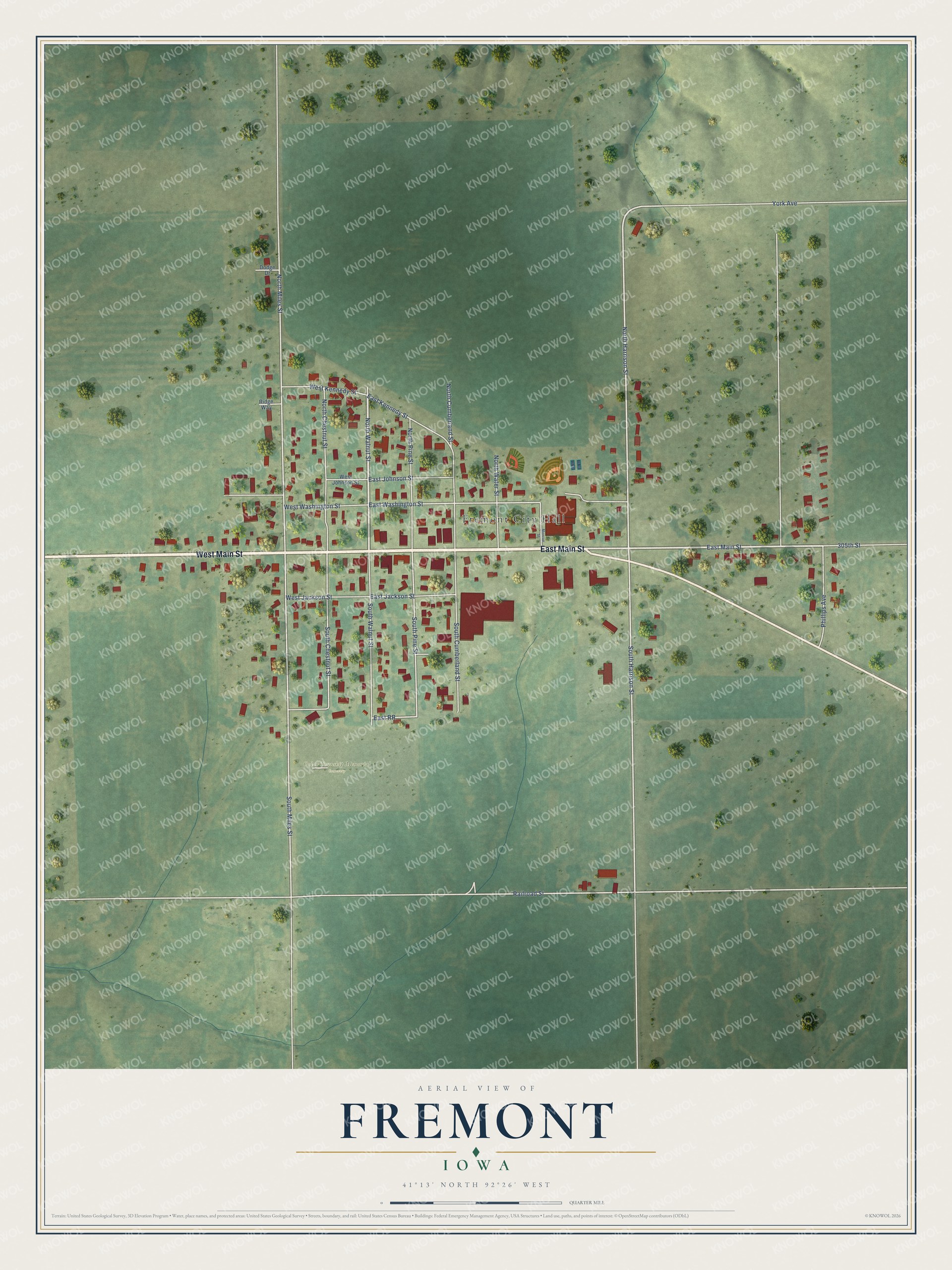 Watermarked full-map preview of Fremont, Iowa