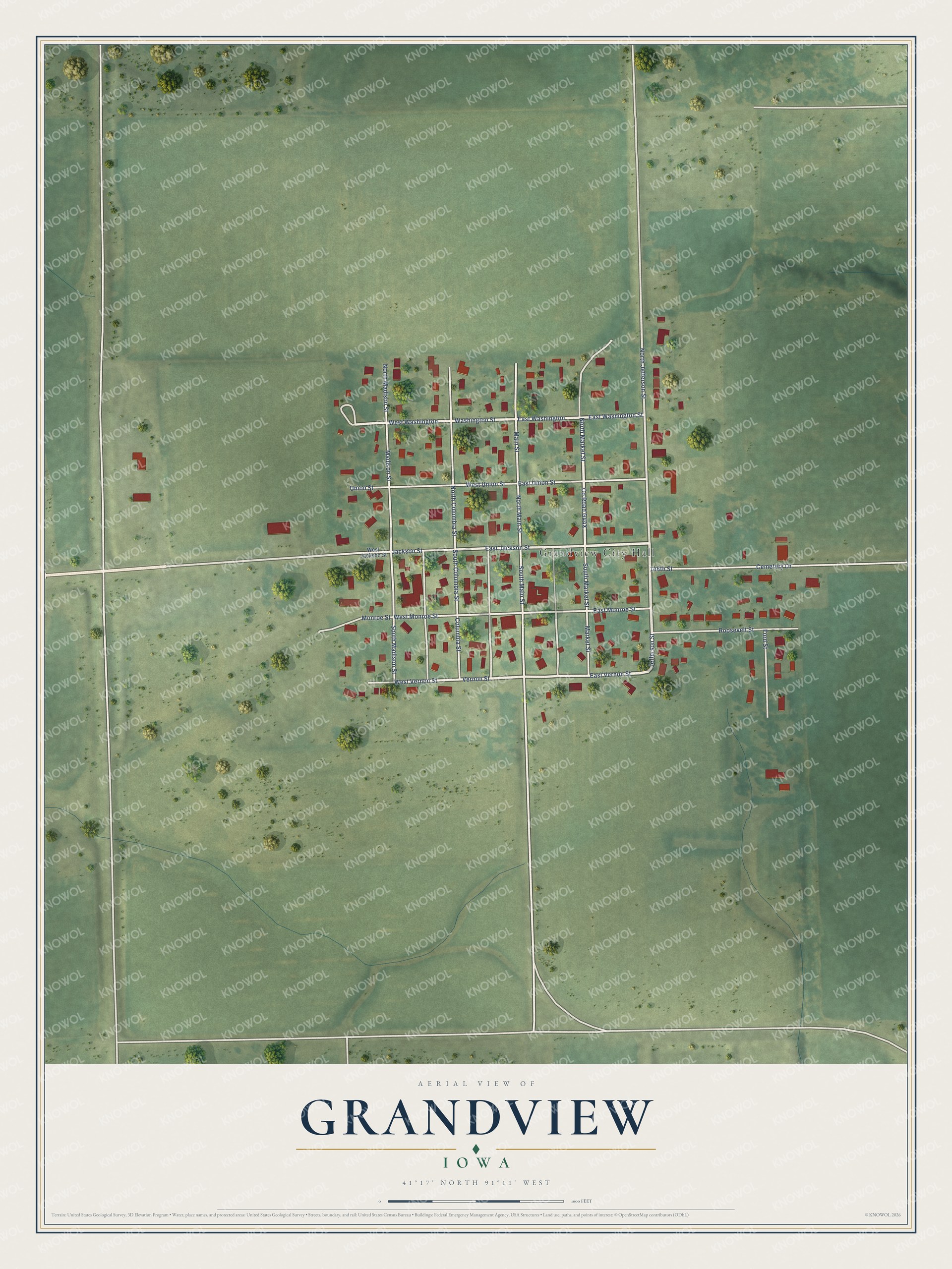 Watermarked full-map preview of Grandview, Iowa