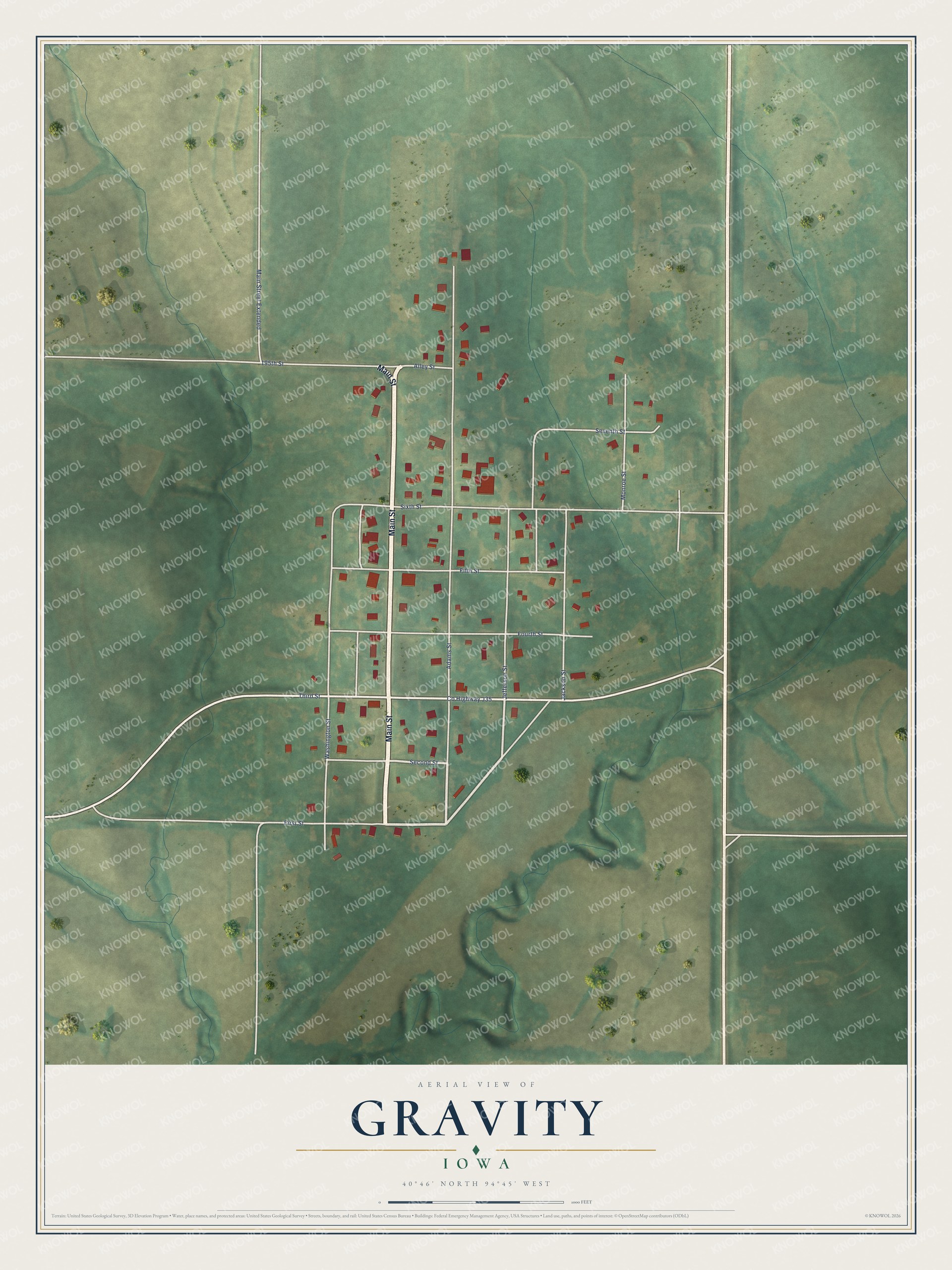 Watermarked full-map preview of Gravity, Iowa