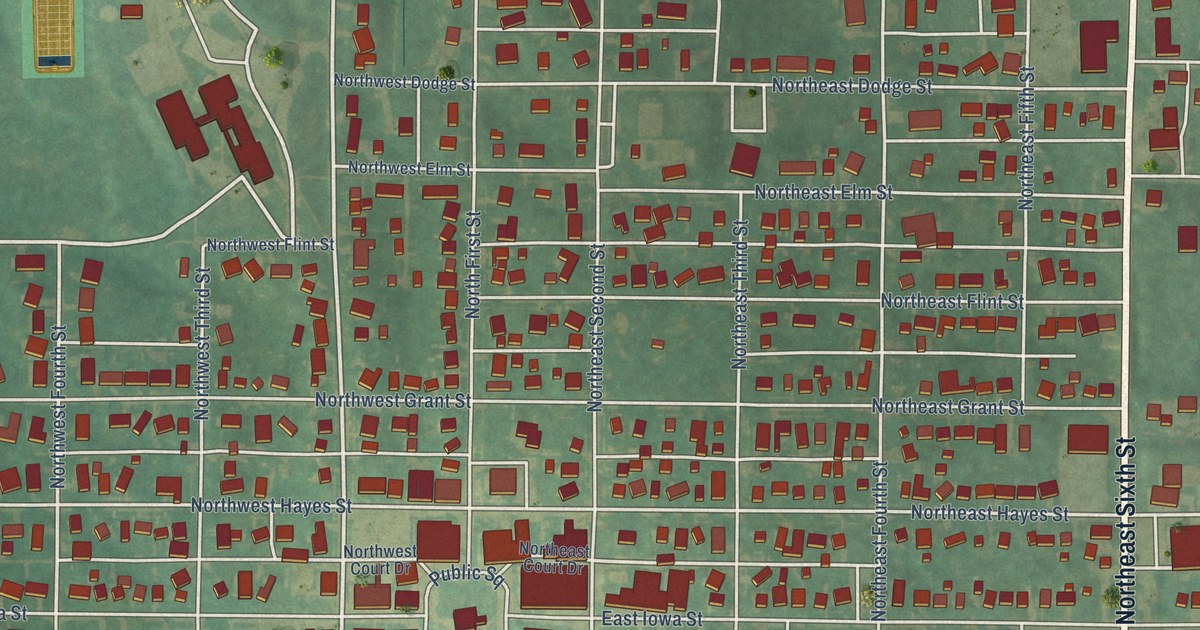 Map of Greenfield, Iowa in 2026