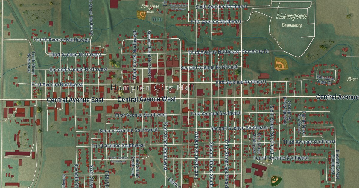 Map of Hampton, Iowa in 2026