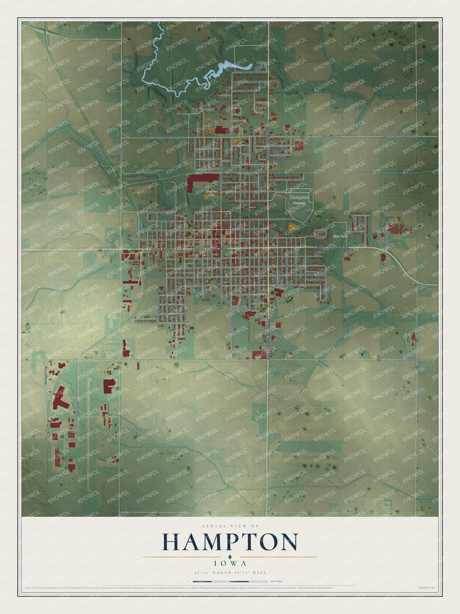 Watermarked full-map preview of Hampton, Iowa