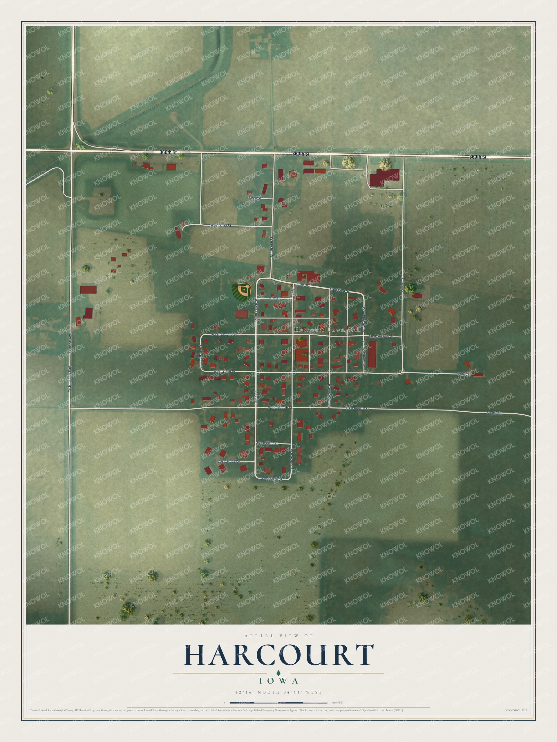 Watermarked full-map preview of Harcourt, Iowa