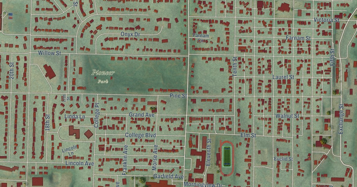 Map of Harlan, Iowa in 2026