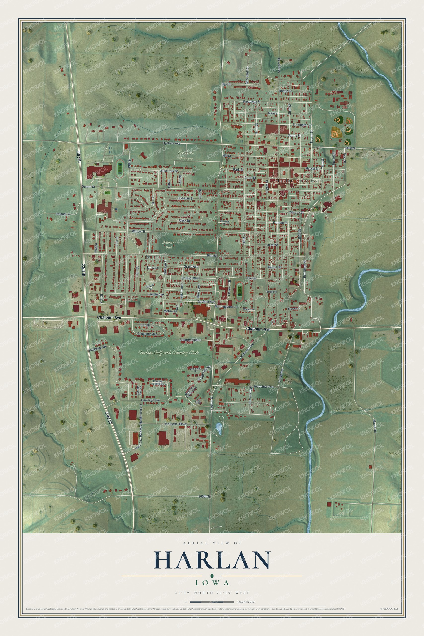 Watermarked full-map preview of Harlan, Iowa