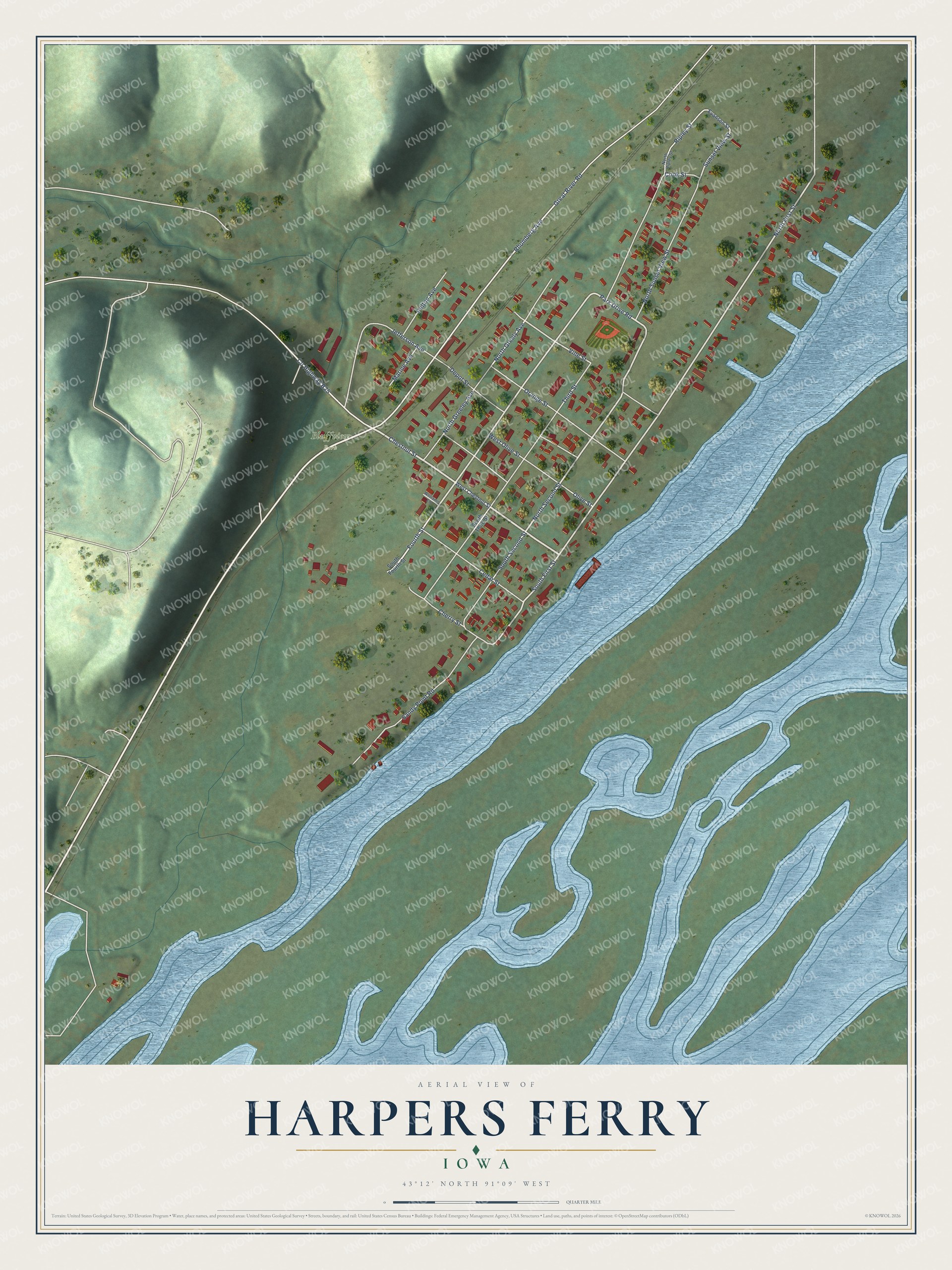 Watermarked full-map preview of Harpers Ferry, Iowa