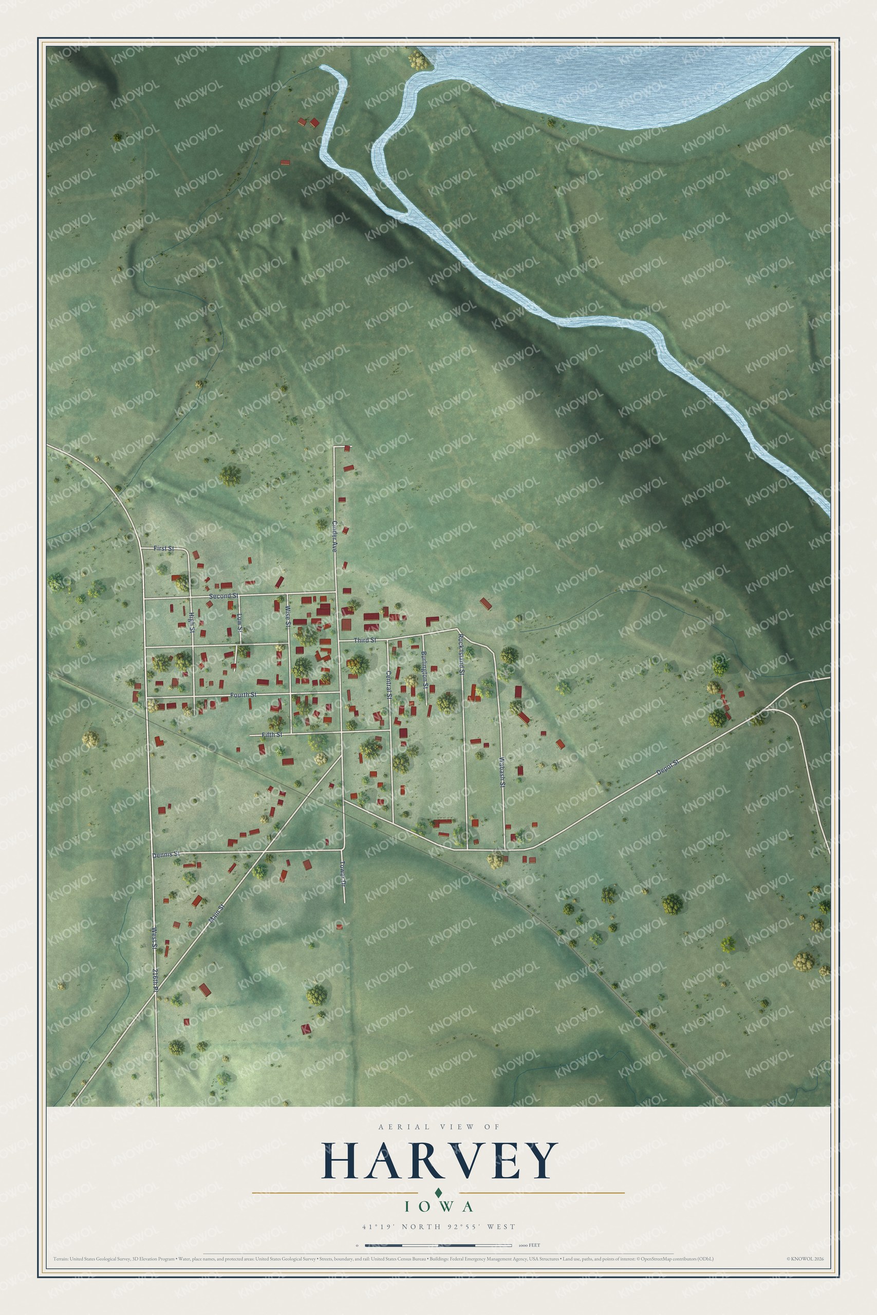 Watermarked full-map preview of Harvey, Iowa