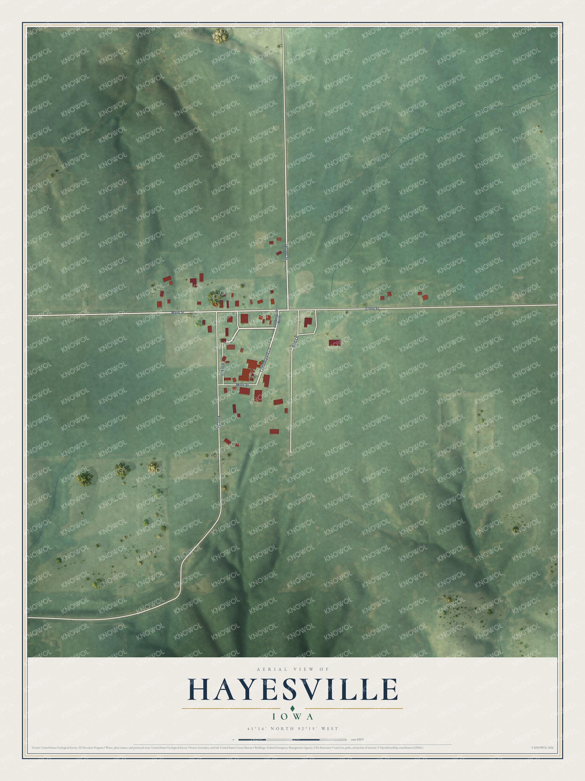 Watermarked full-map preview of Hayesville, Iowa
