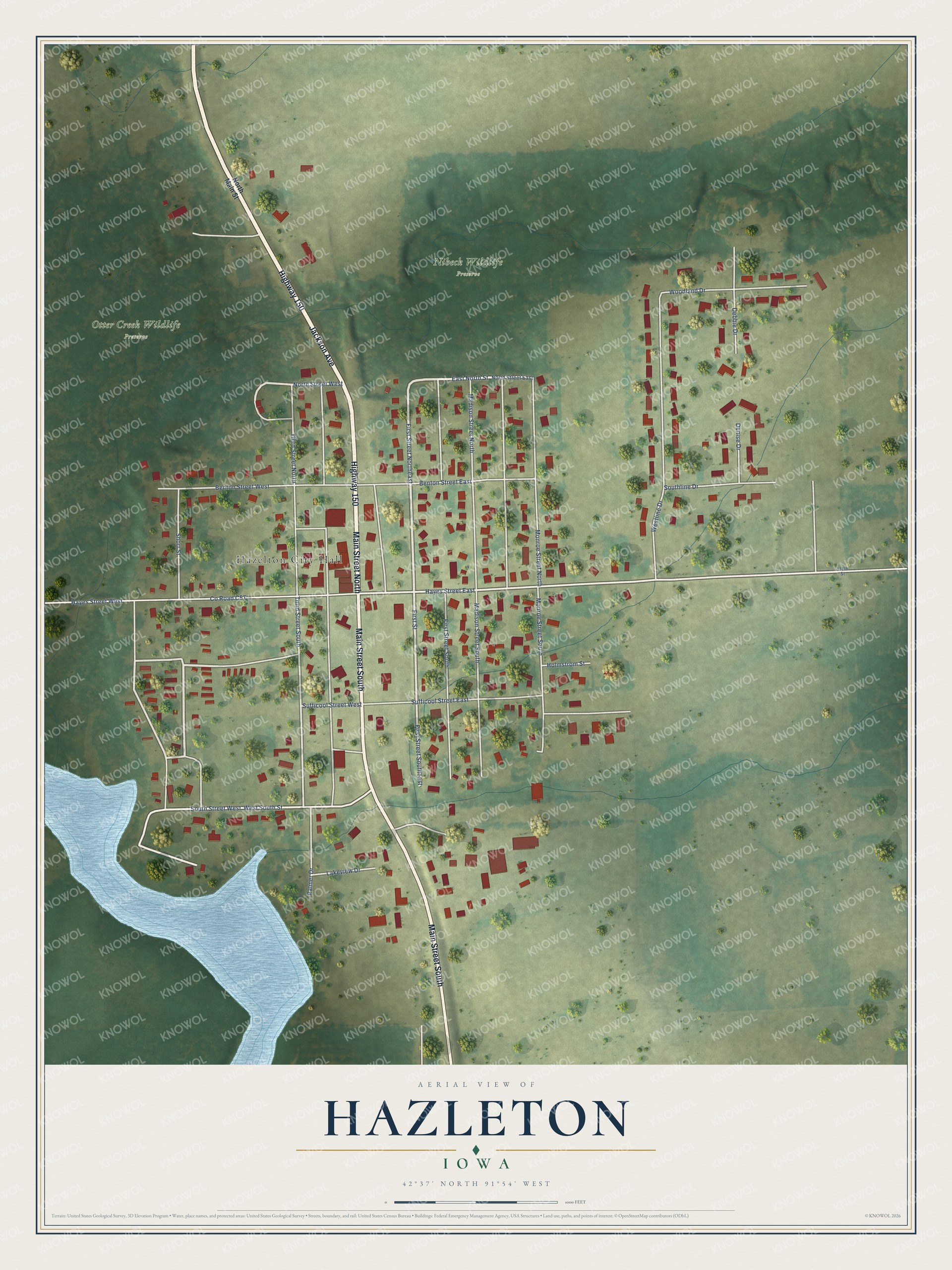Watermarked full-map preview of Hazleton, Iowa