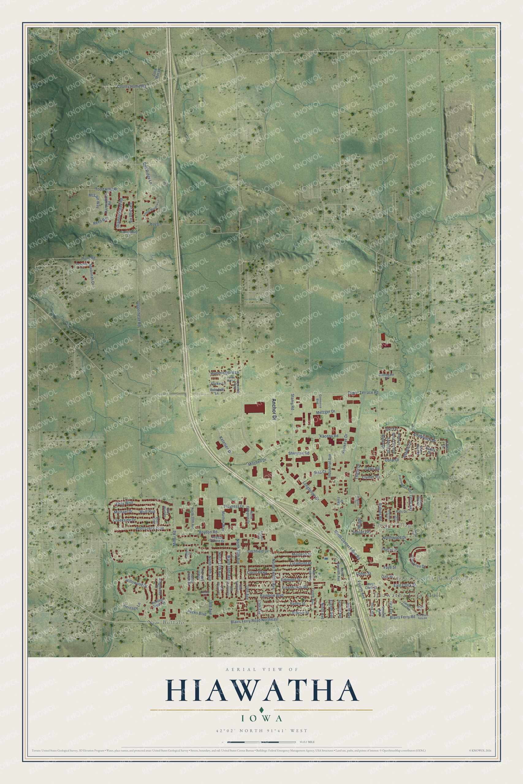 Watermarked full-map preview of Hiawatha, Iowa