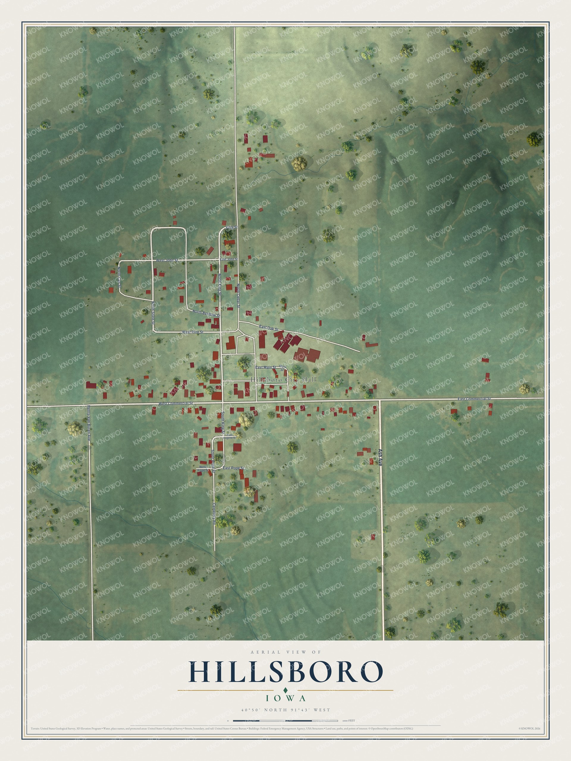 Watermarked full-map preview of Hillsboro, Iowa
