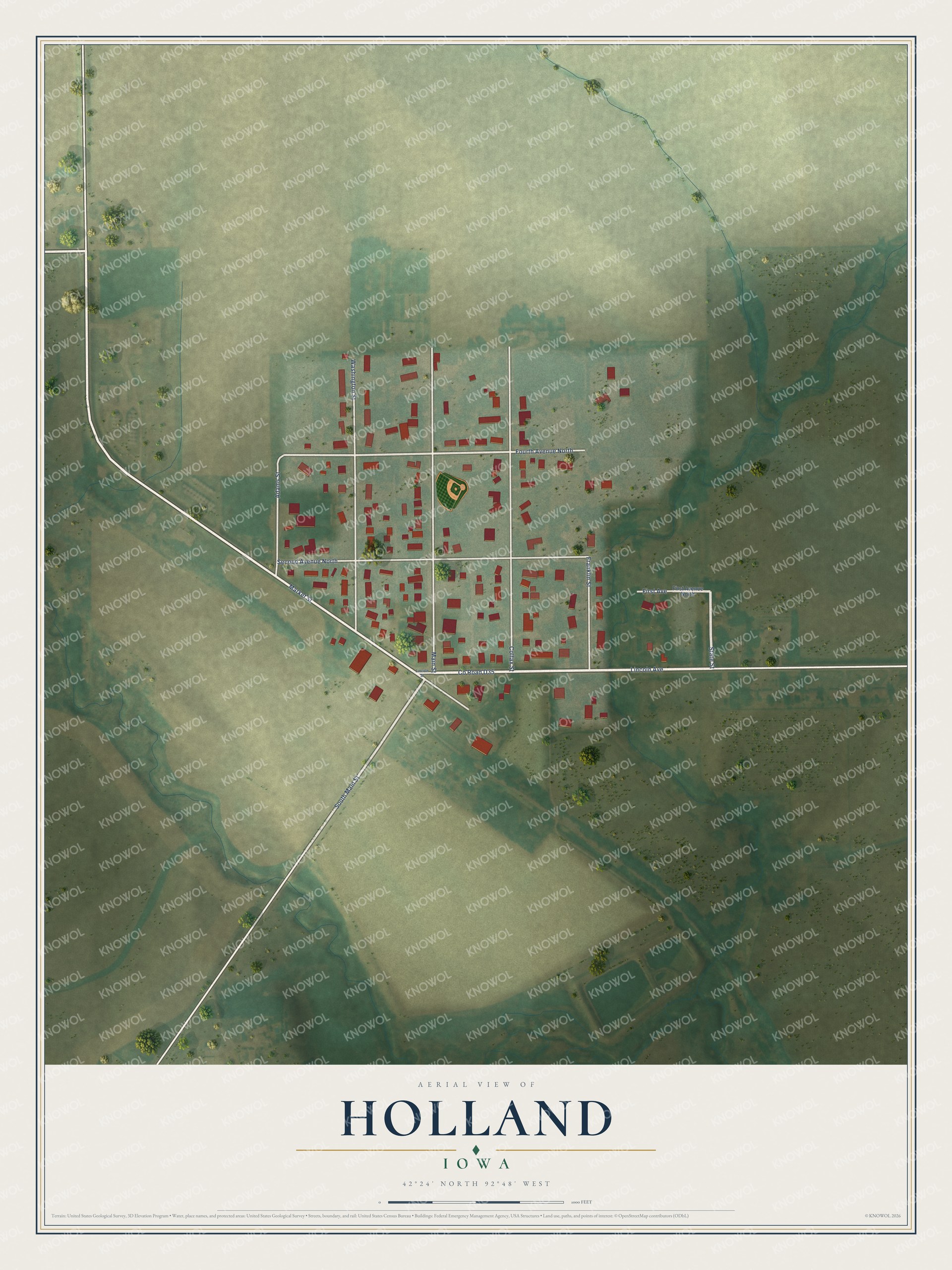 Watermarked full-map preview of Holland, Iowa