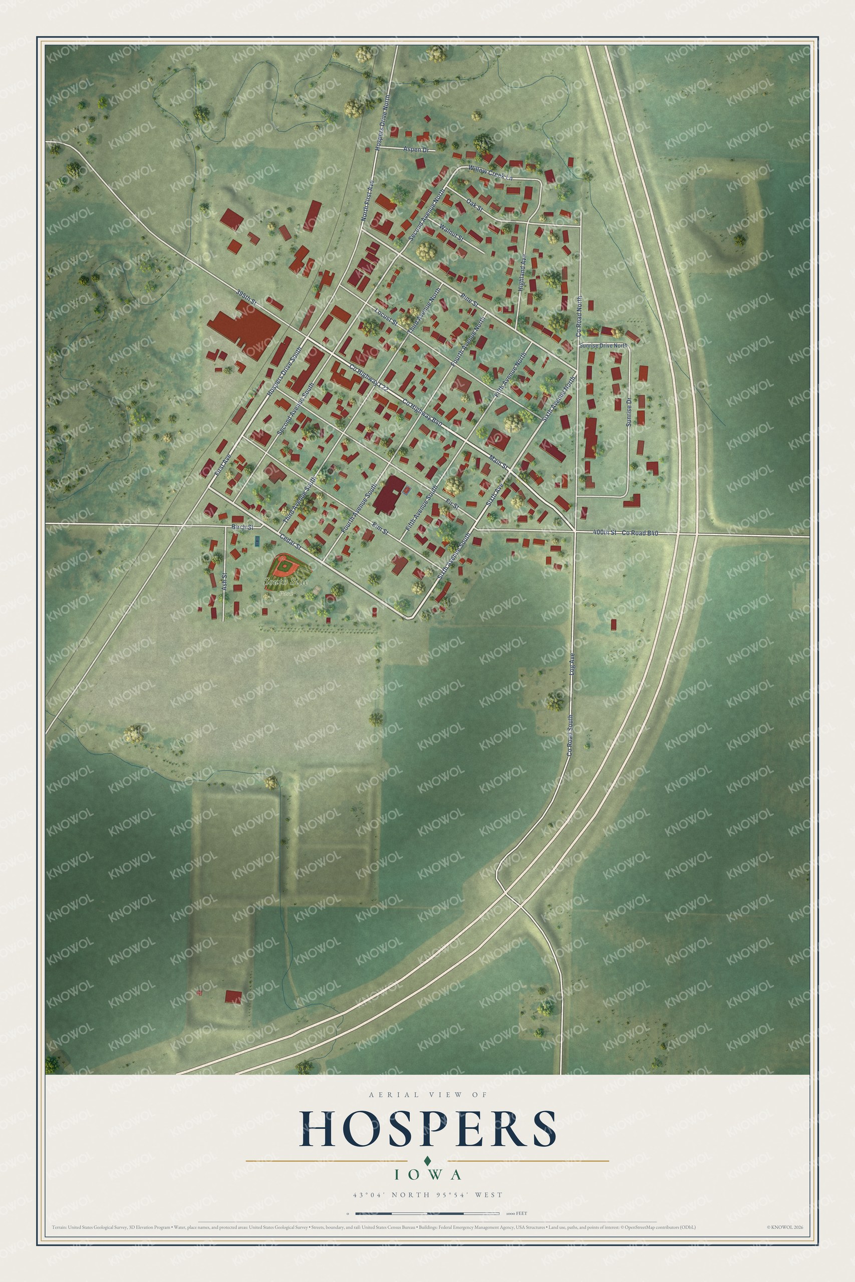Watermarked full-map preview of Hospers, Iowa
