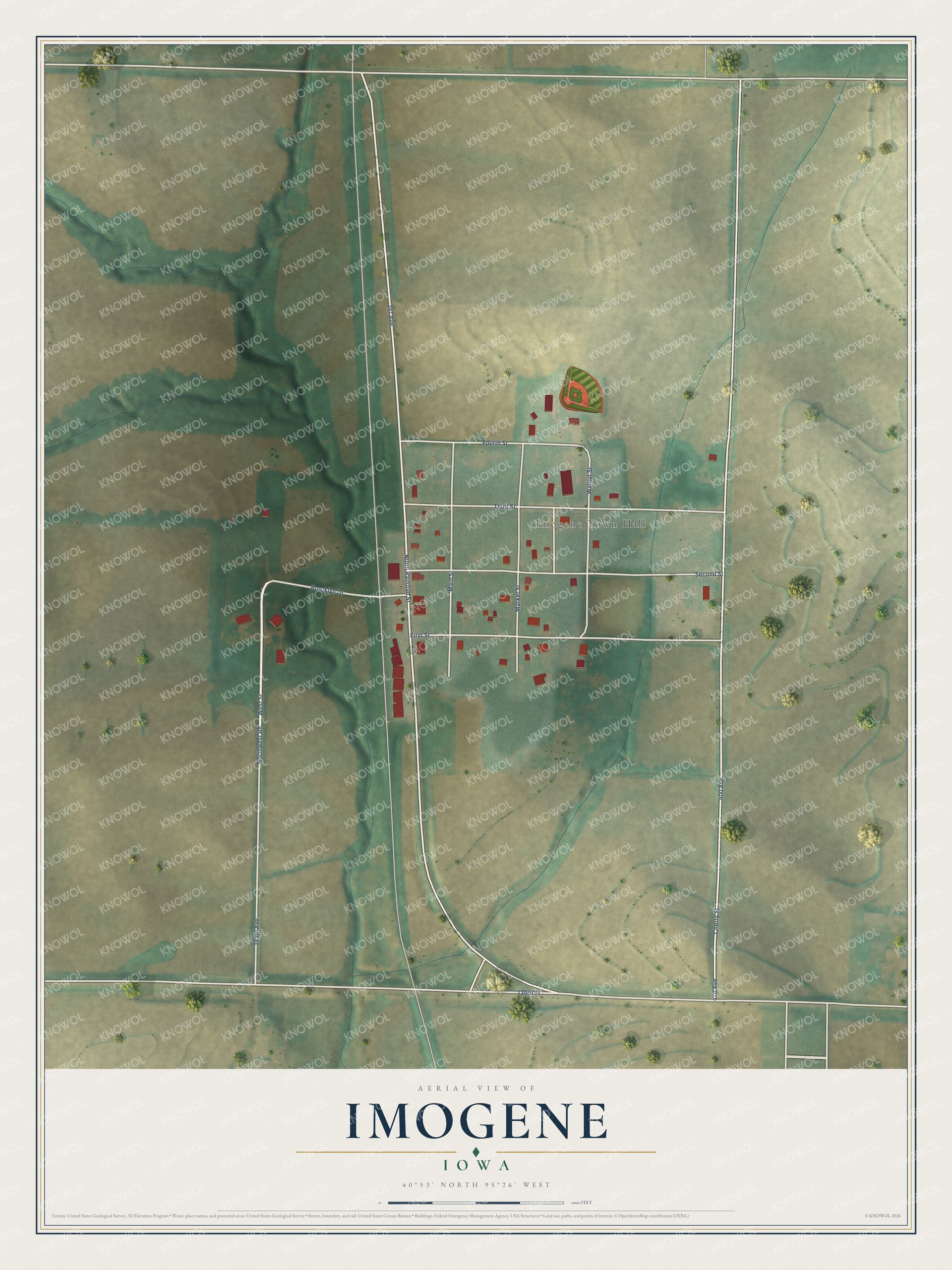 Watermarked full-map preview of Imogene, Iowa