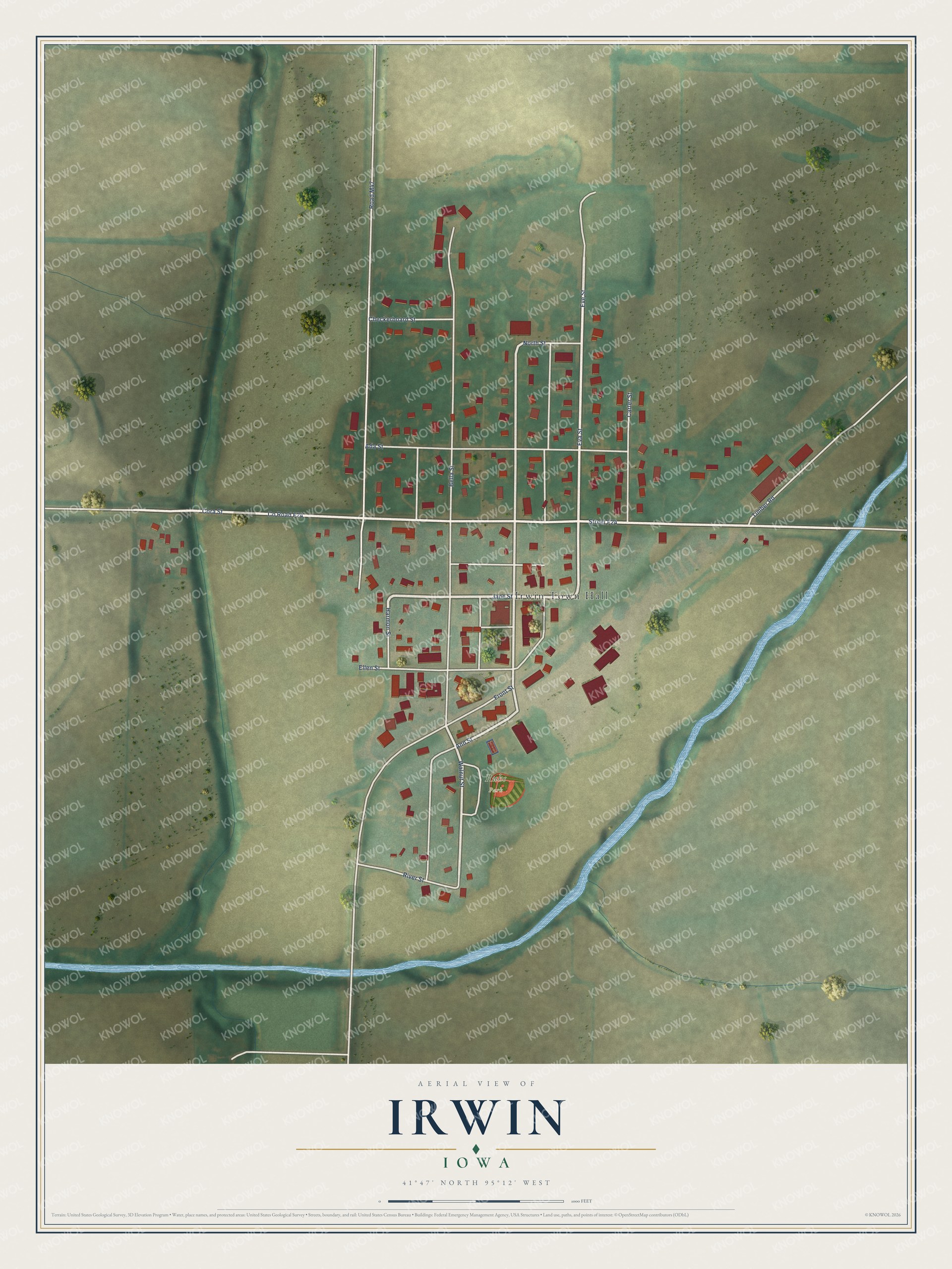 Watermarked full-map preview of Irwin, Iowa