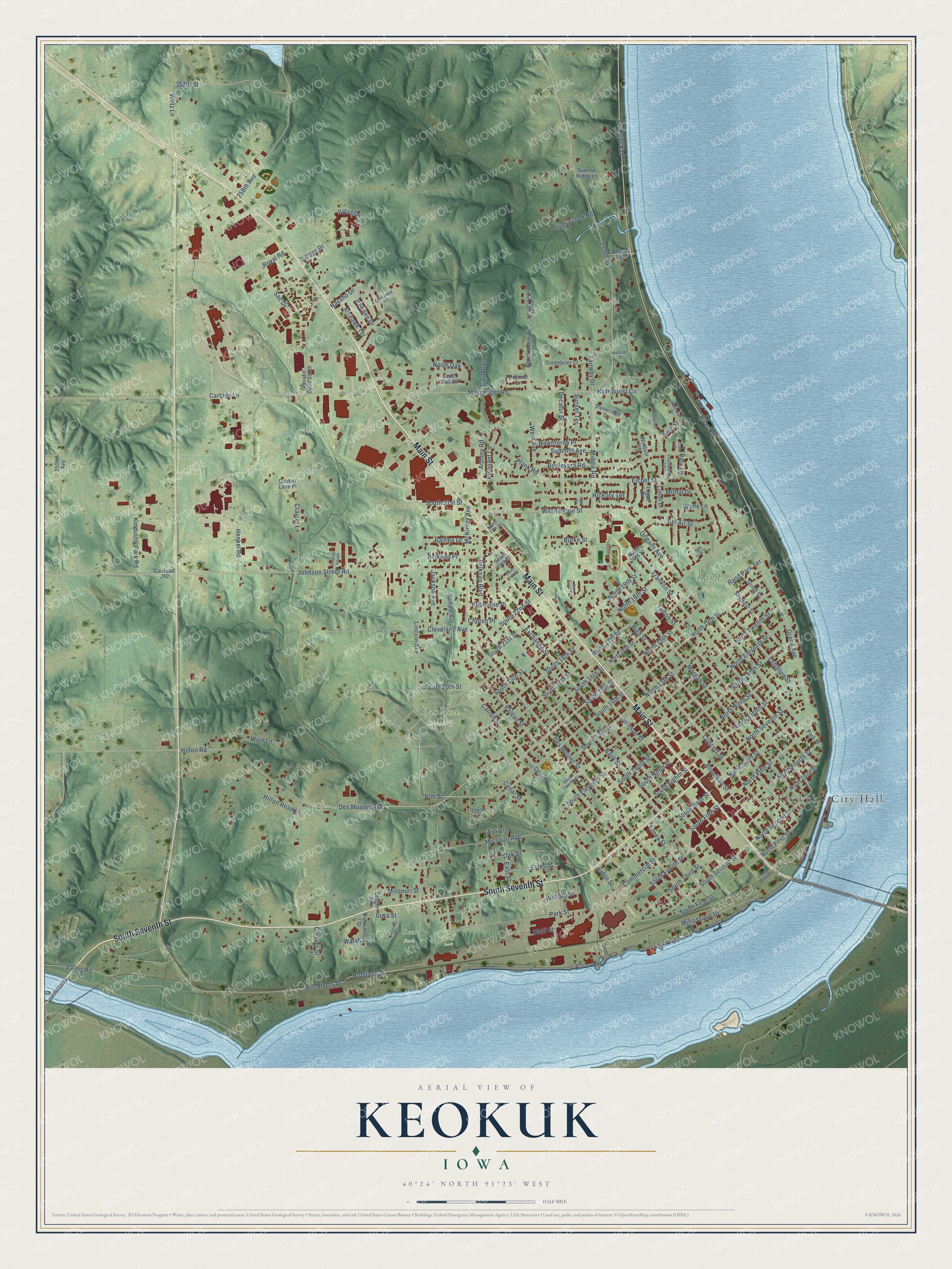 Watermarked full-map preview of Keokuk, Iowa