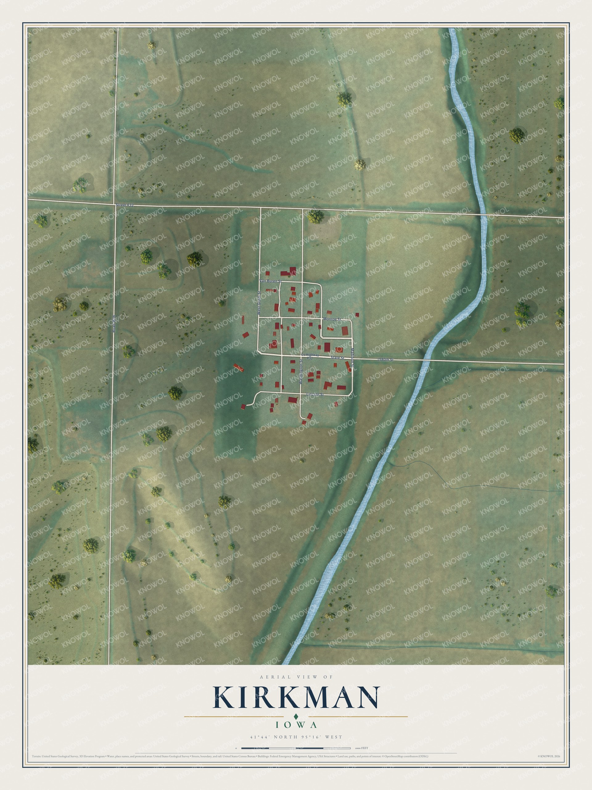 Watermarked full-map preview of Kirkman, Iowa