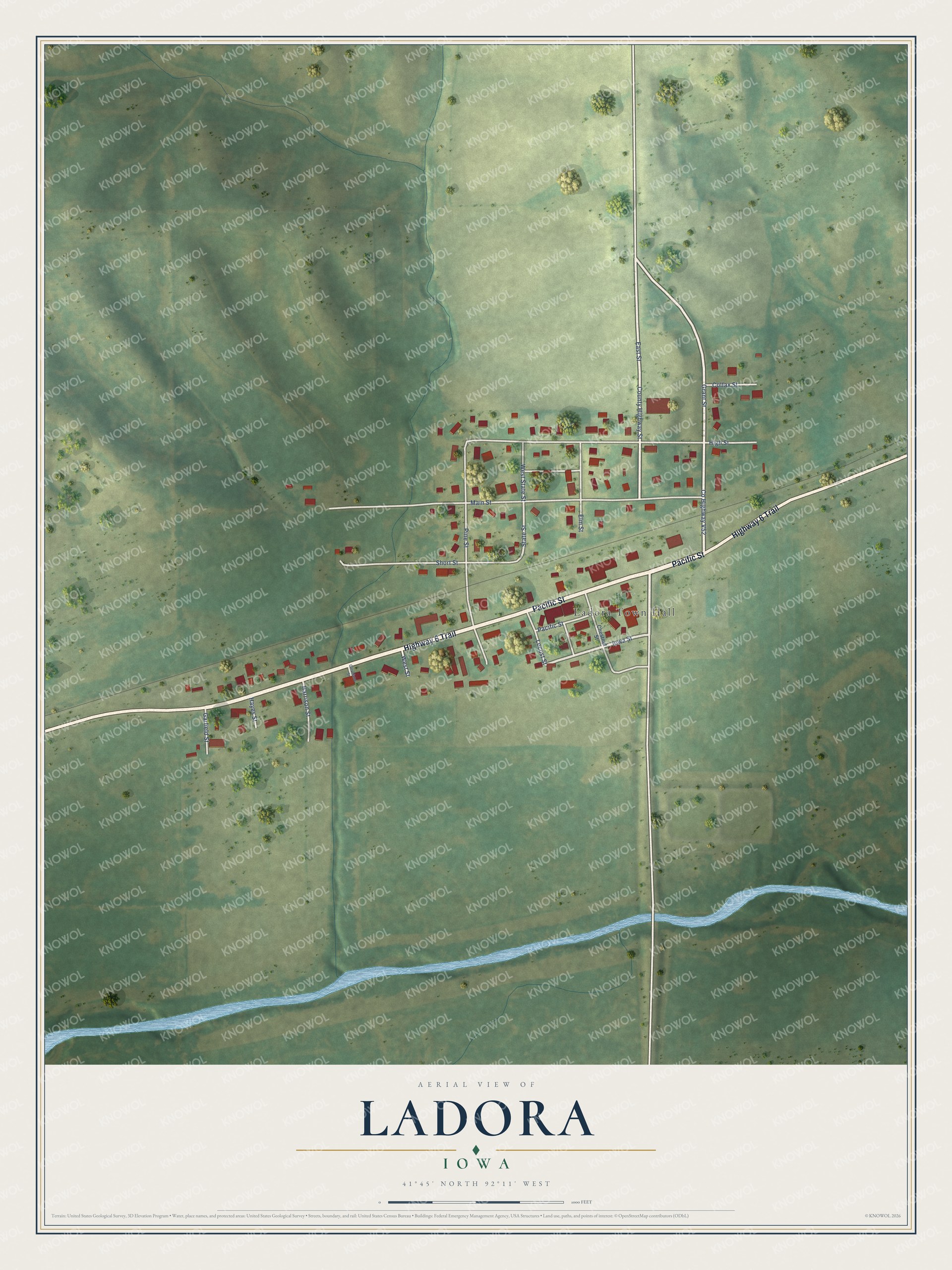 Watermarked full-map preview of Ladora, Iowa